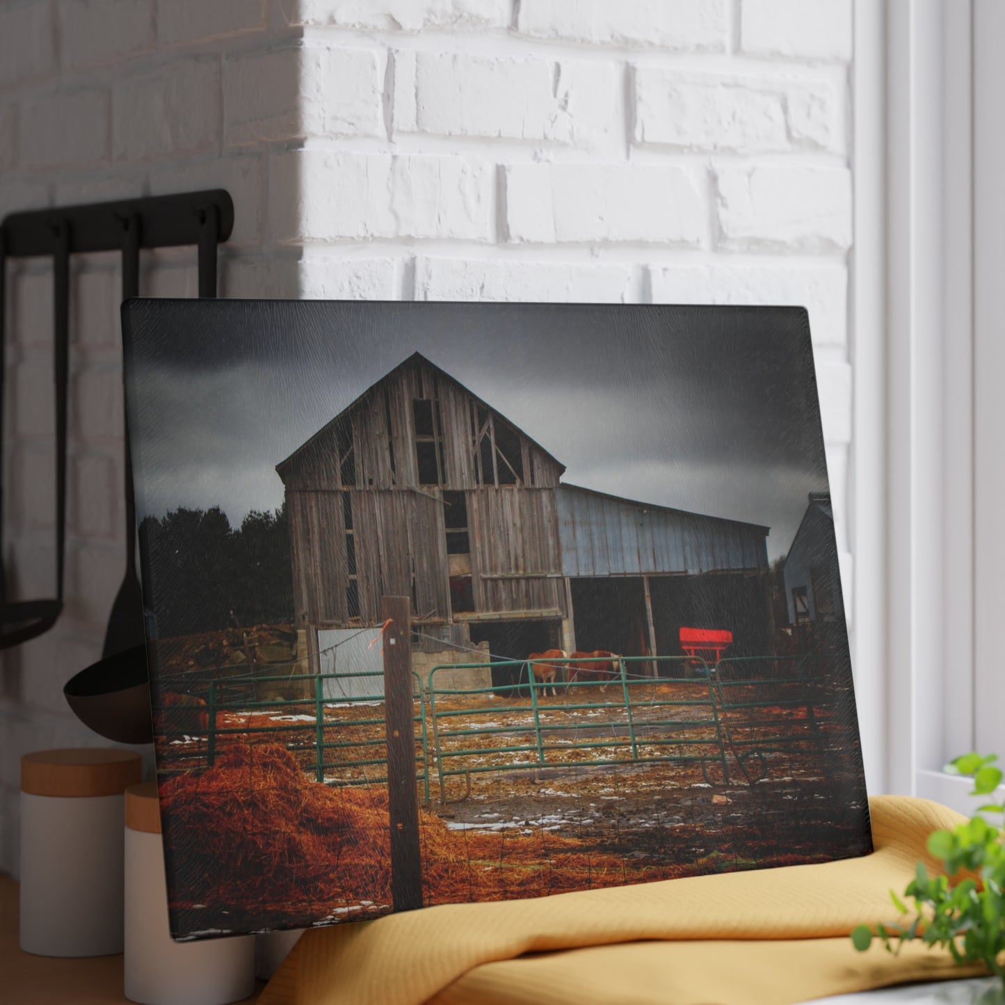 U R There Photography Chapman Road Grey II Rustic Farmhouse Tempered-Glass Cutting Board