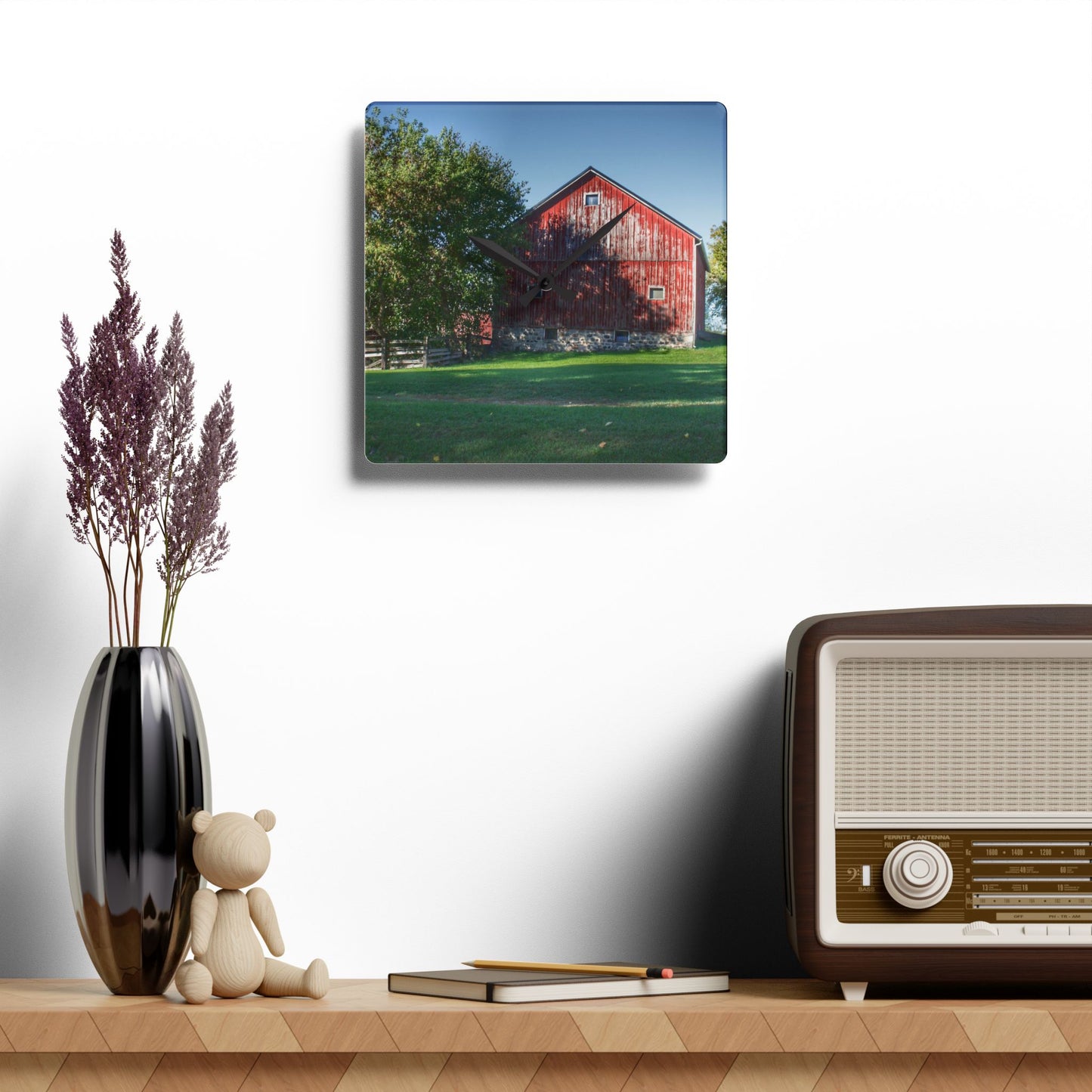 U R There Photography Five Lakes Red III Rustic Farmhouse Acrylic Analog Wall Clock