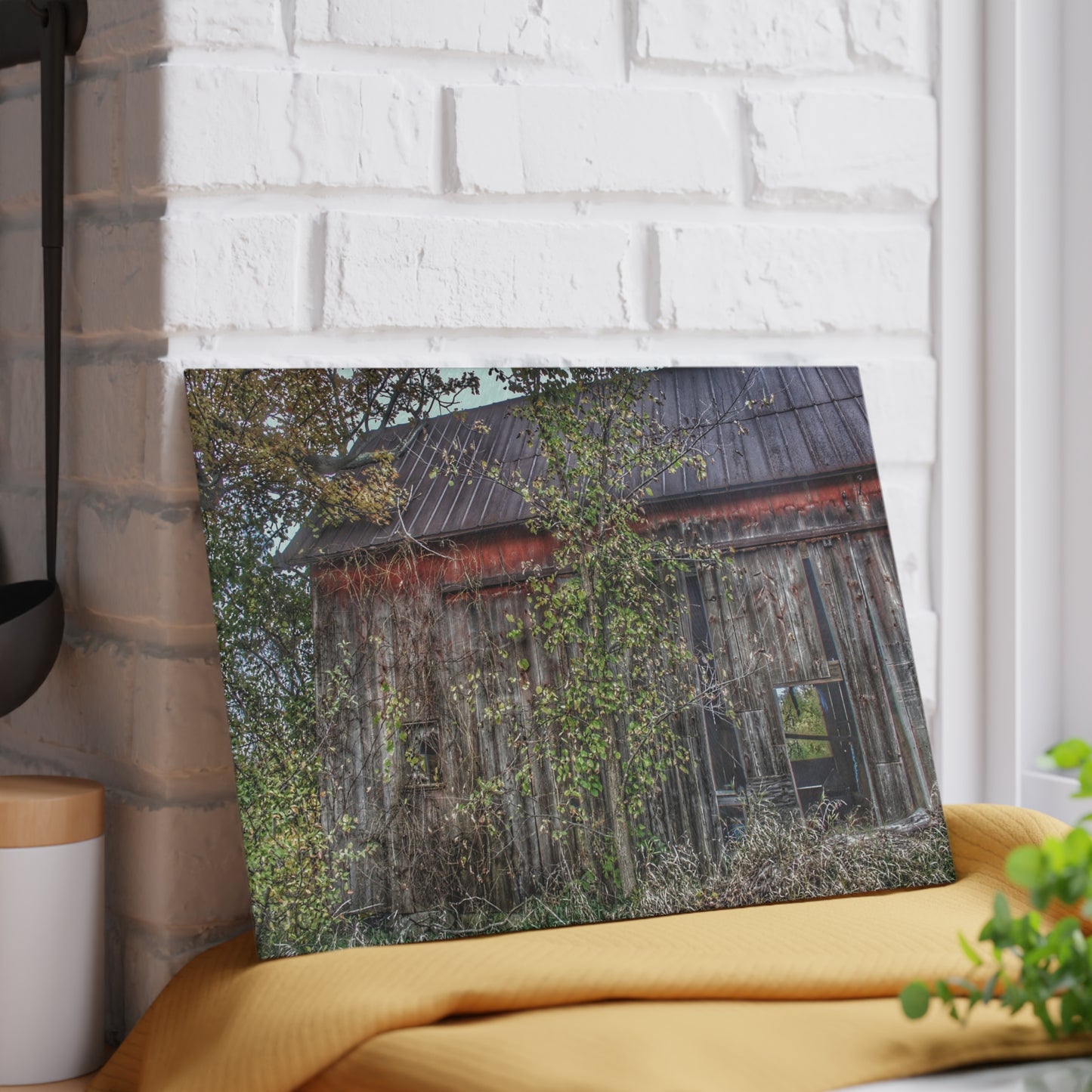 U R There Photography Annie's Barn II Rustic Farmhouse Tempered-Glass Cutting Board