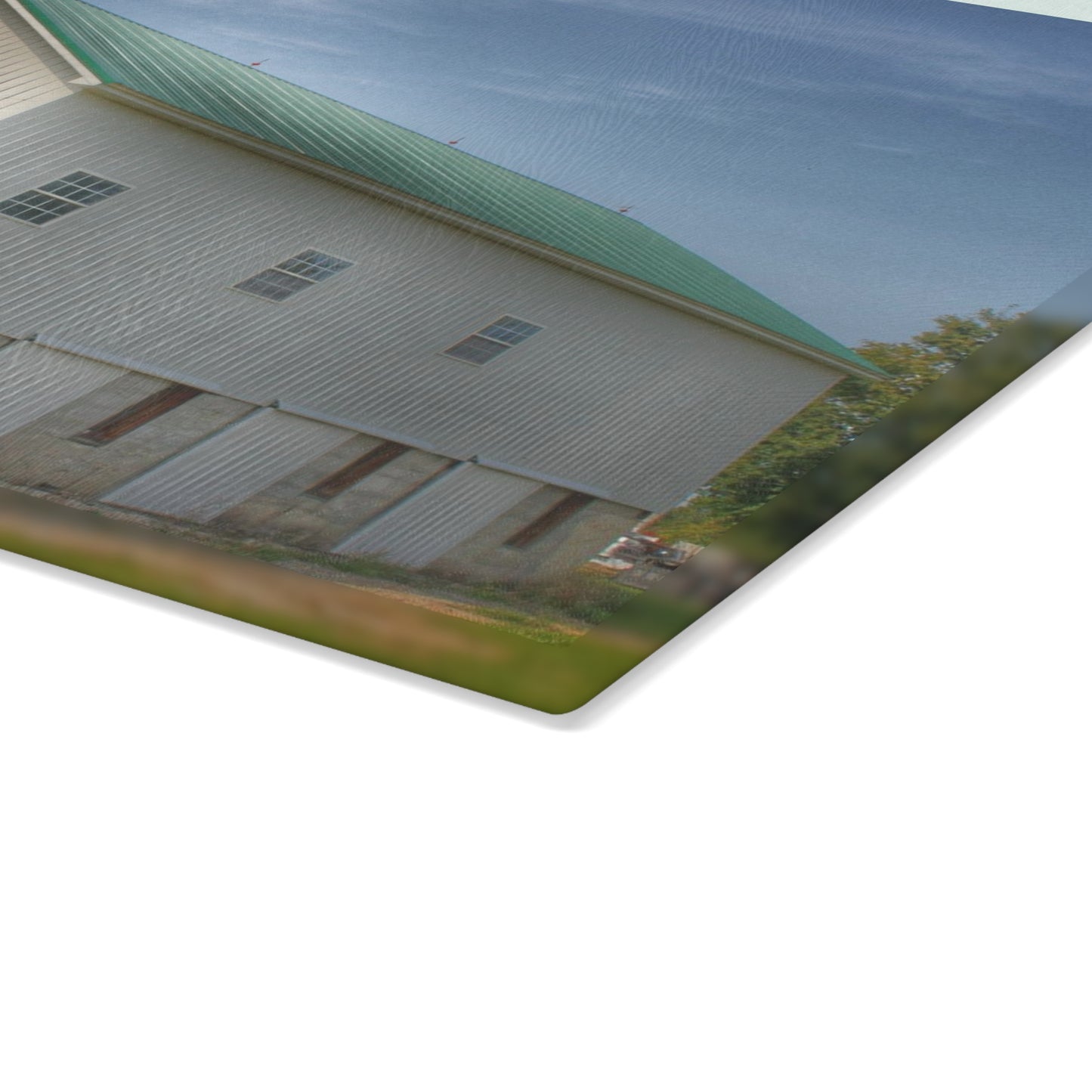 U R There Photography Phelps Road Lighthouse Barn I Rustic Farmhouse Tempered-Glass Cutting Board