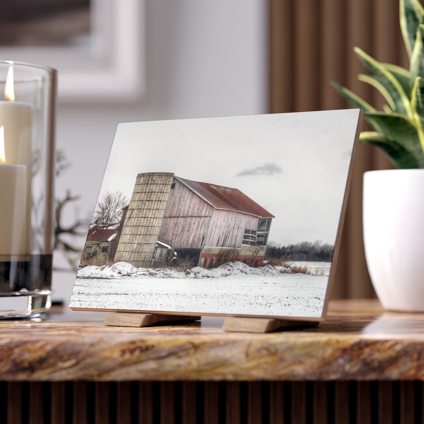 U R There Photography Babcock Road Grey Rustic Farmhouse Decorative Ceramic Tile 6" × 8" Matte