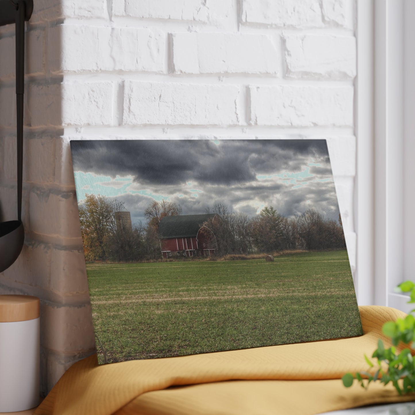 U R There Photography Booth Road Hidden Red II Rustic Farmhouse Tempered-Glass Cutting Board