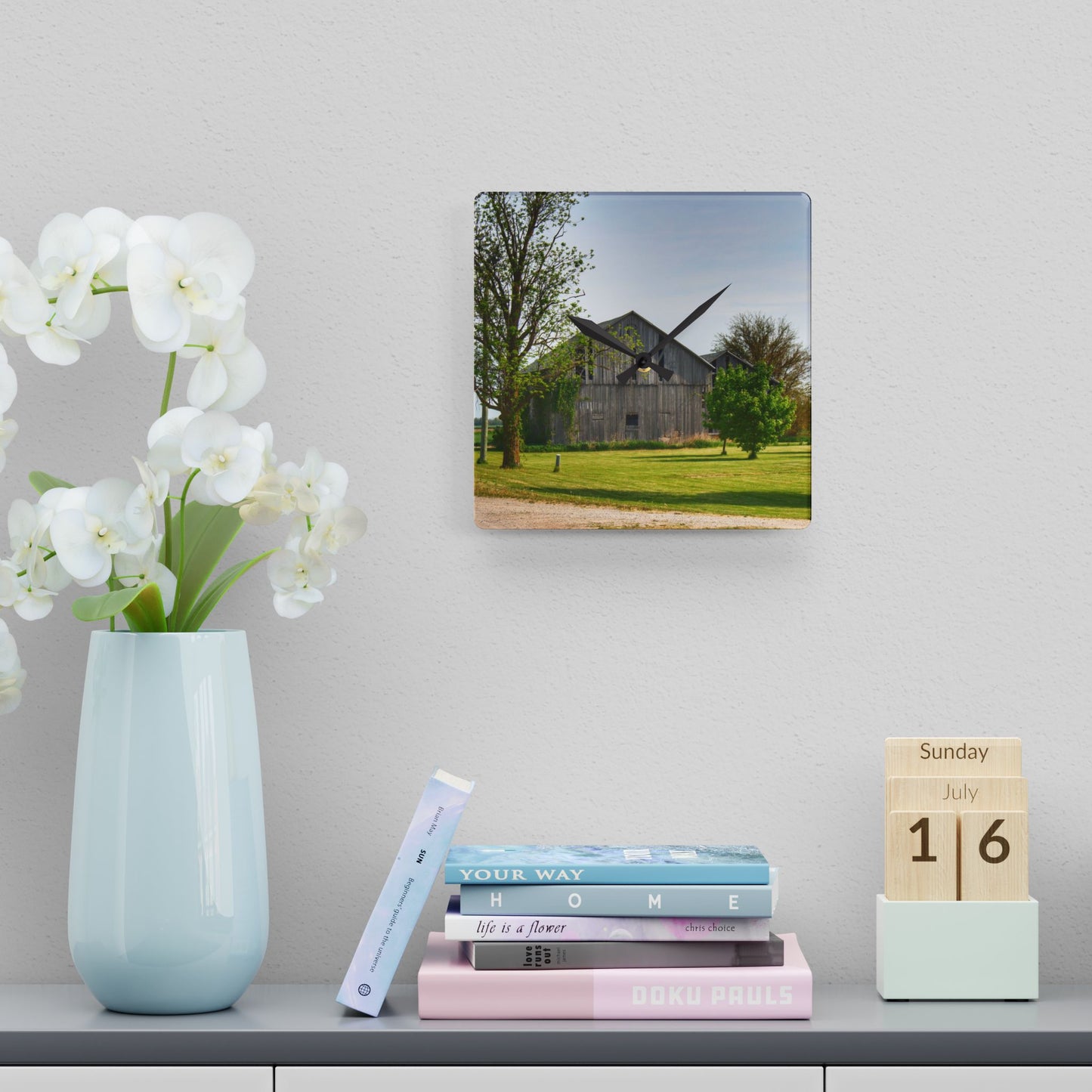 U R There Photography Caro Road Twin Greys II Rustic Farmhouse Acrylic Analog Wall Clock