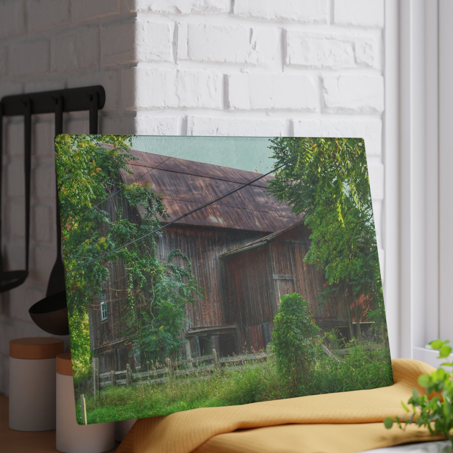 U R There Photography Oxford Rusted Red I Rustic Farmhouse Tempered-Glass Cutting Board
