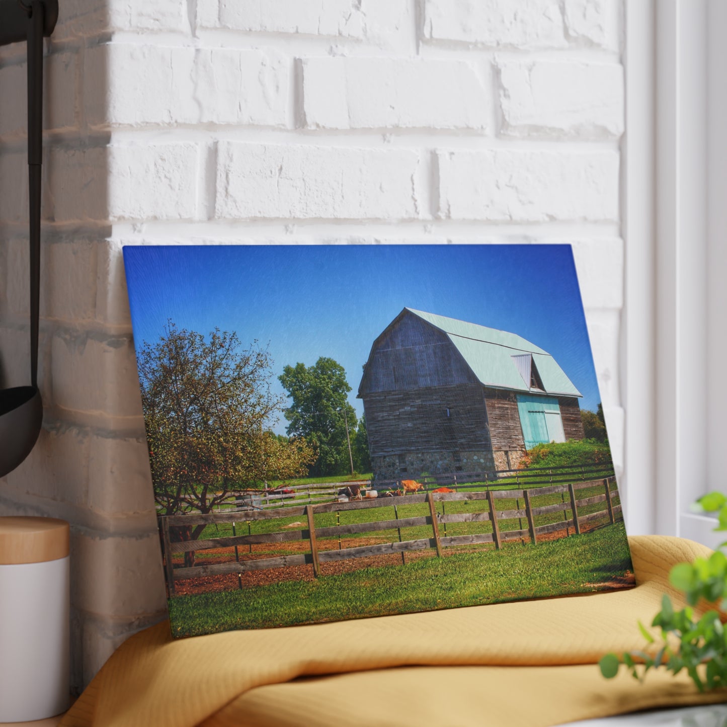 U R There Photography Harris Road Fieldstone Grey Rustic Farmhouse Tempered-Glass Cutting Board