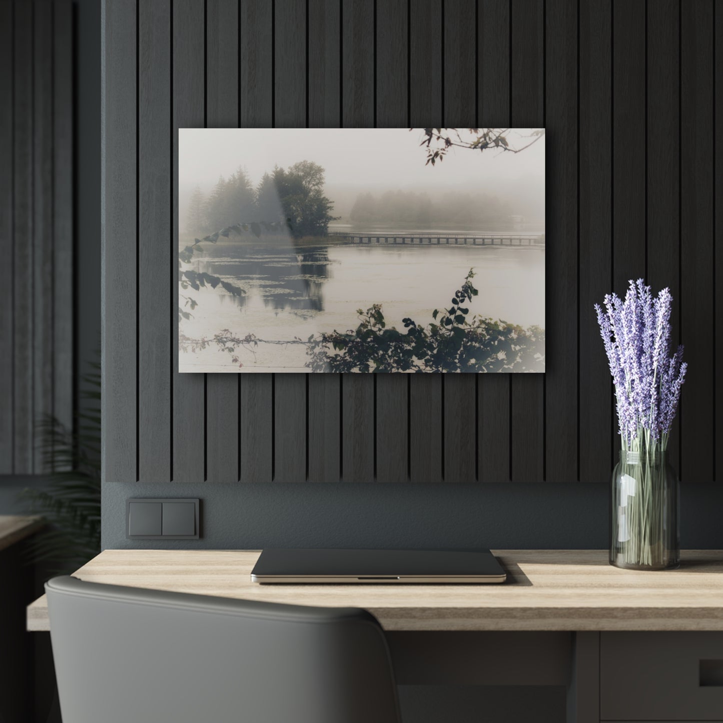 U R There Photography Bridge in Fog Rustic Farmhouse Acrylic Wall Print
