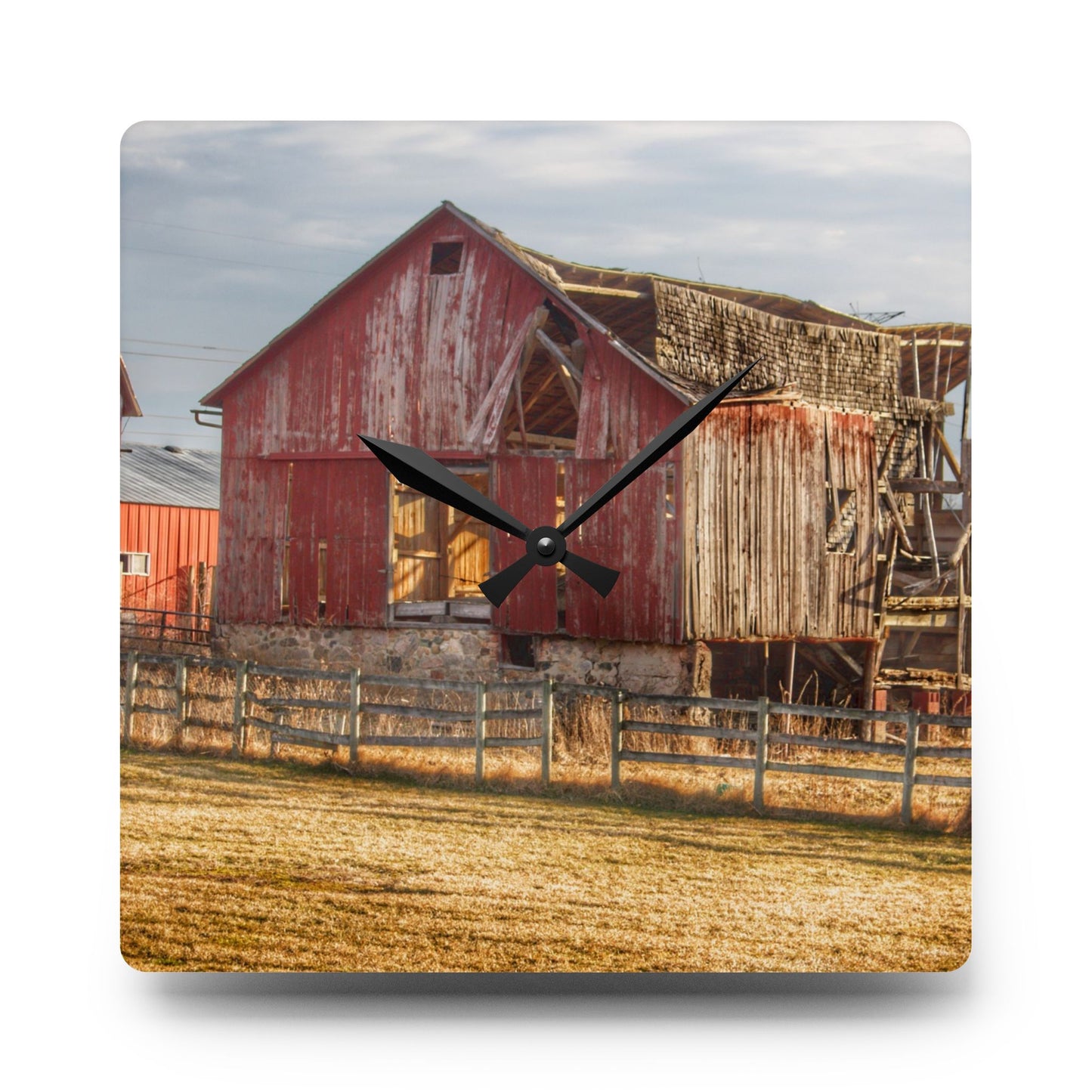 U R There Photography Irish Road Old Red Rustic Farmhouse Acrylic Analog Wall Clock