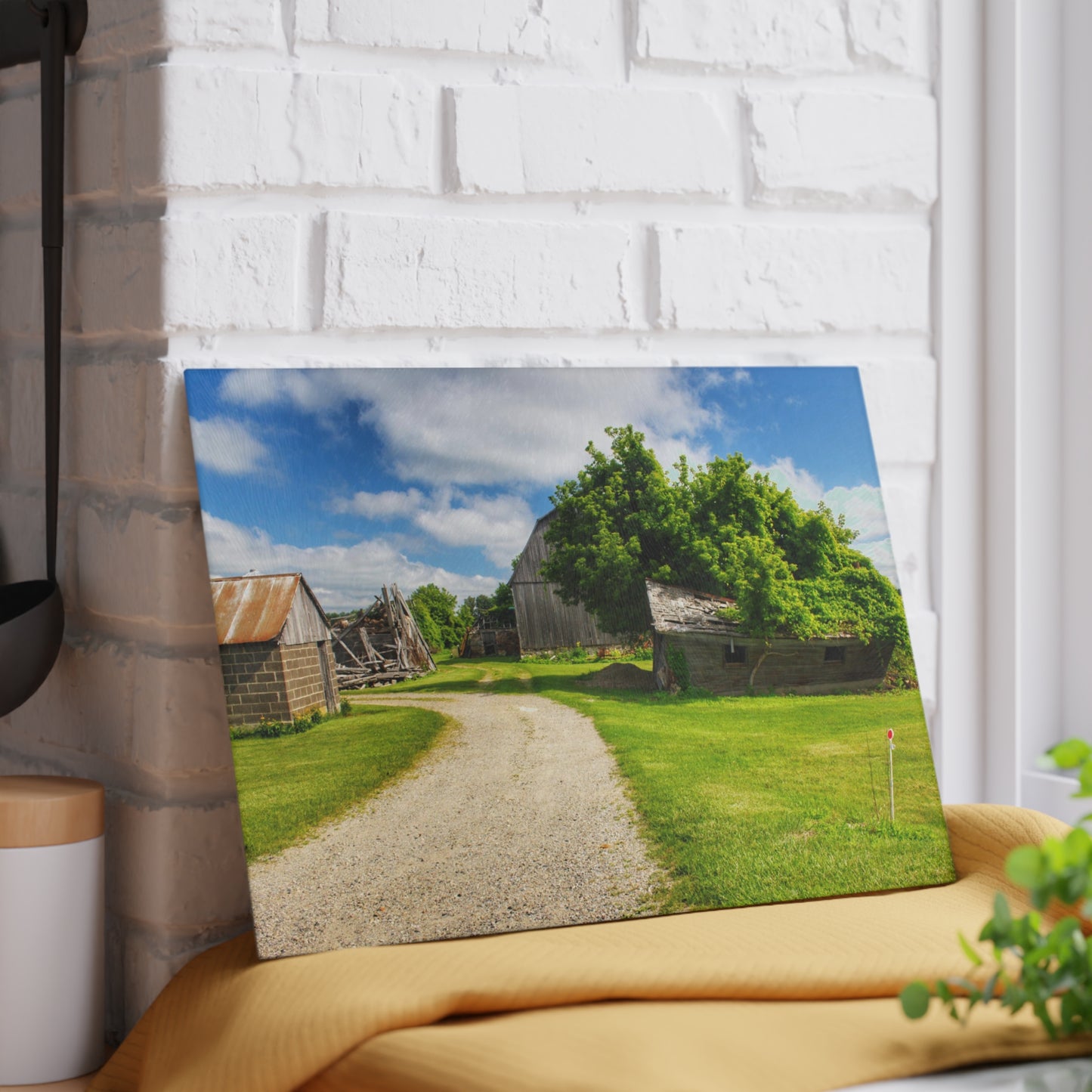 U R There Photography Brown City Road Barn and Buddy II Rustic Farmhouse Tempered-Glass Cutting Board