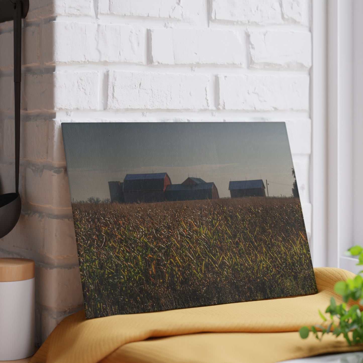 U R There Photography Slattery Road Farm and Cornfield I Rustic Farmhouse Tempered-Glass Cutting Board