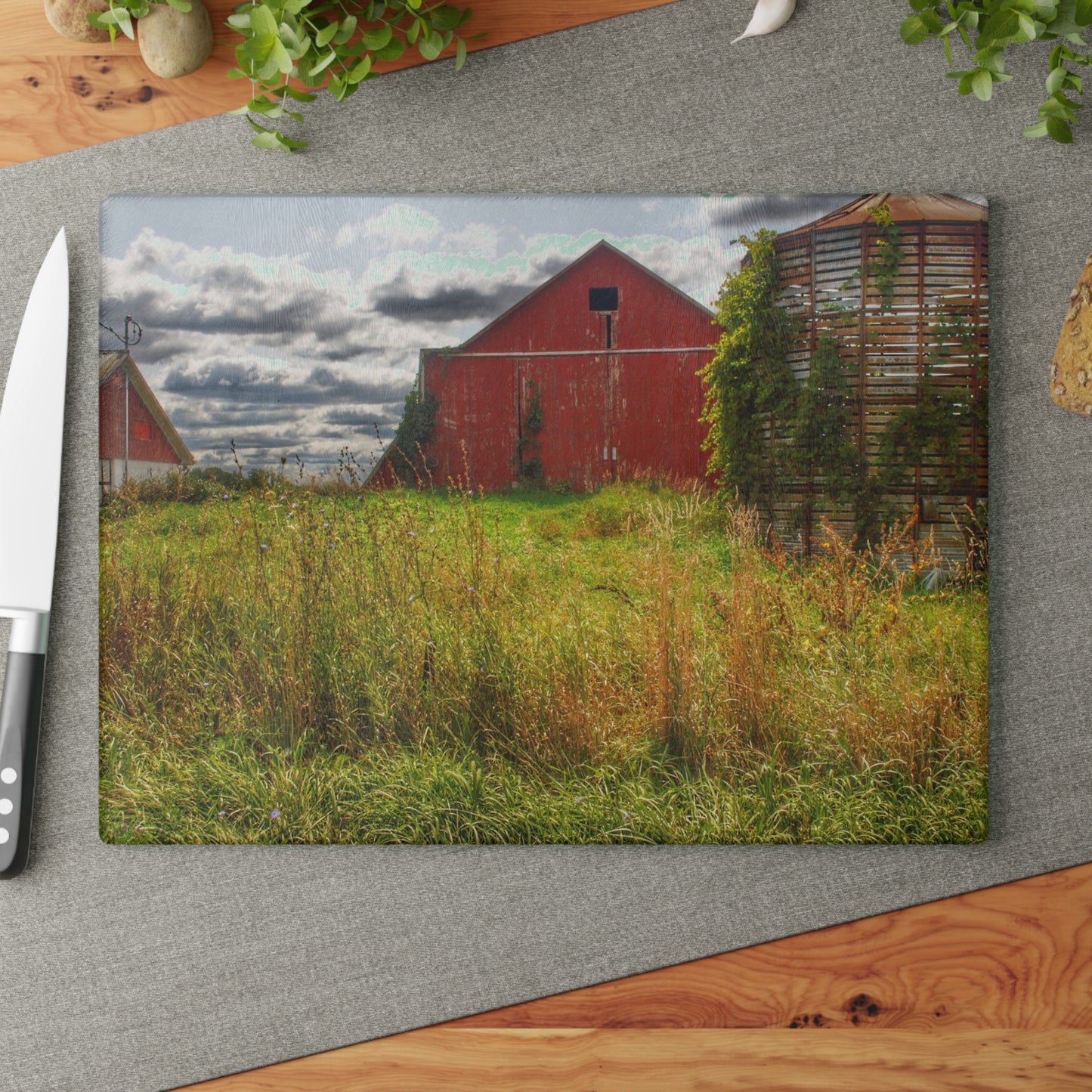 U R There Photography Roadside Relics Rustic Farmhouse Tempered-Glass Cutting Board
