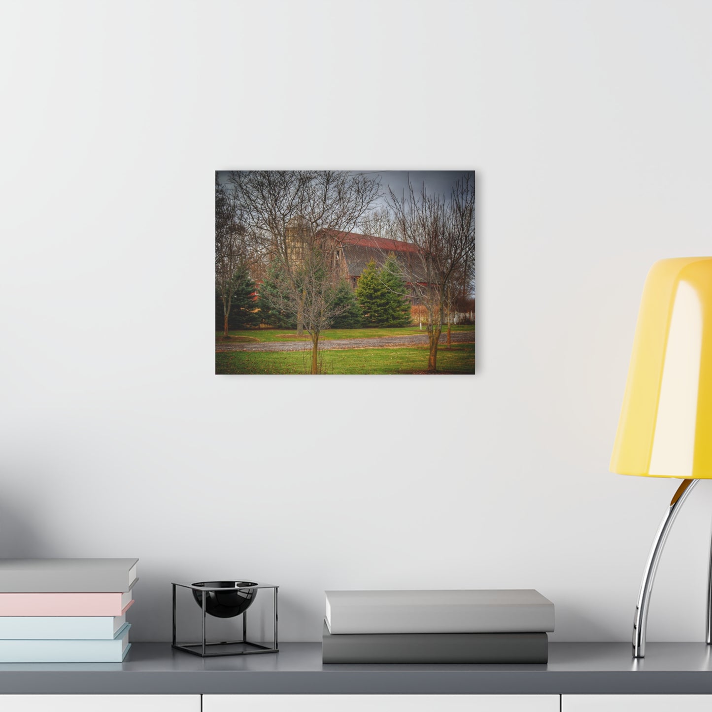 U R There Photography Rusted Red Beyond the Pines Rustic Farmhouse Acrylic Wall Print