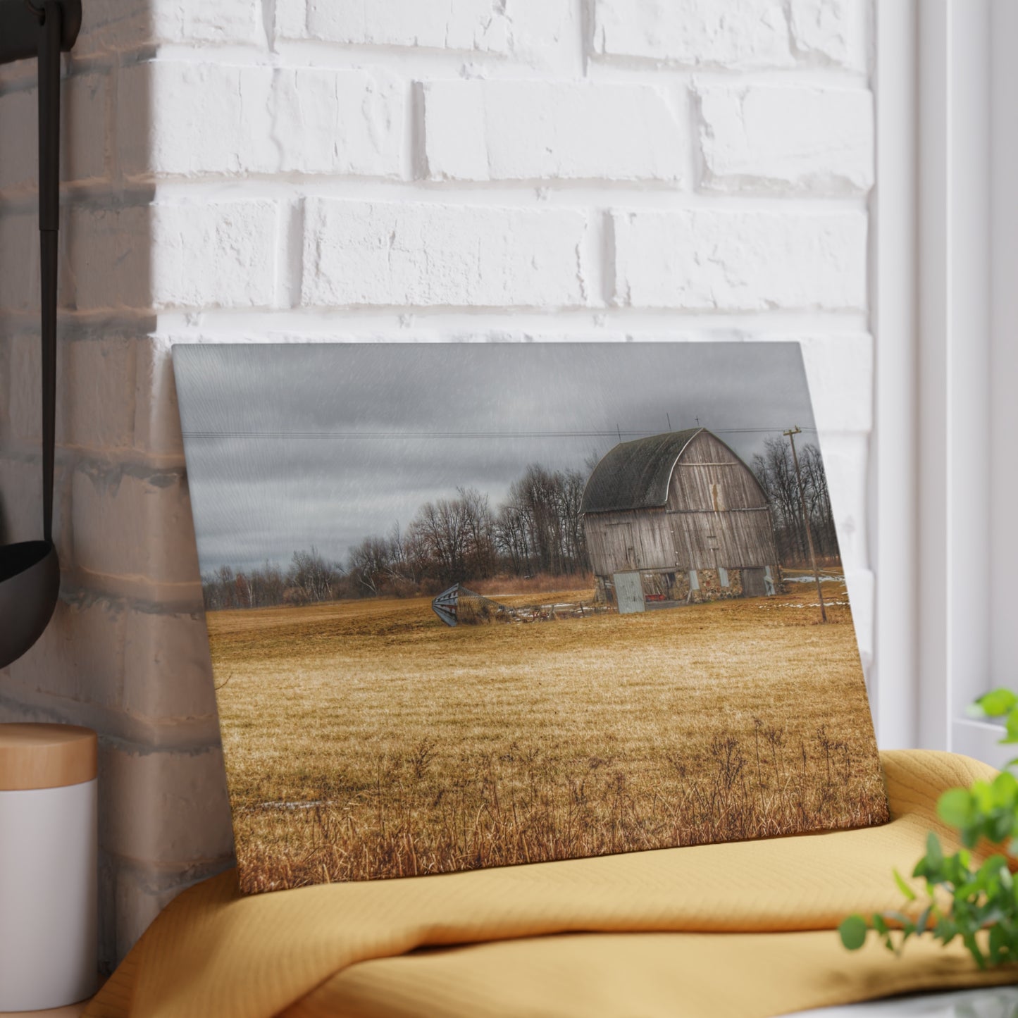 U R There Photography Laur Road Grey Rustic Farmhouse Tempered-Glass Cutting Board