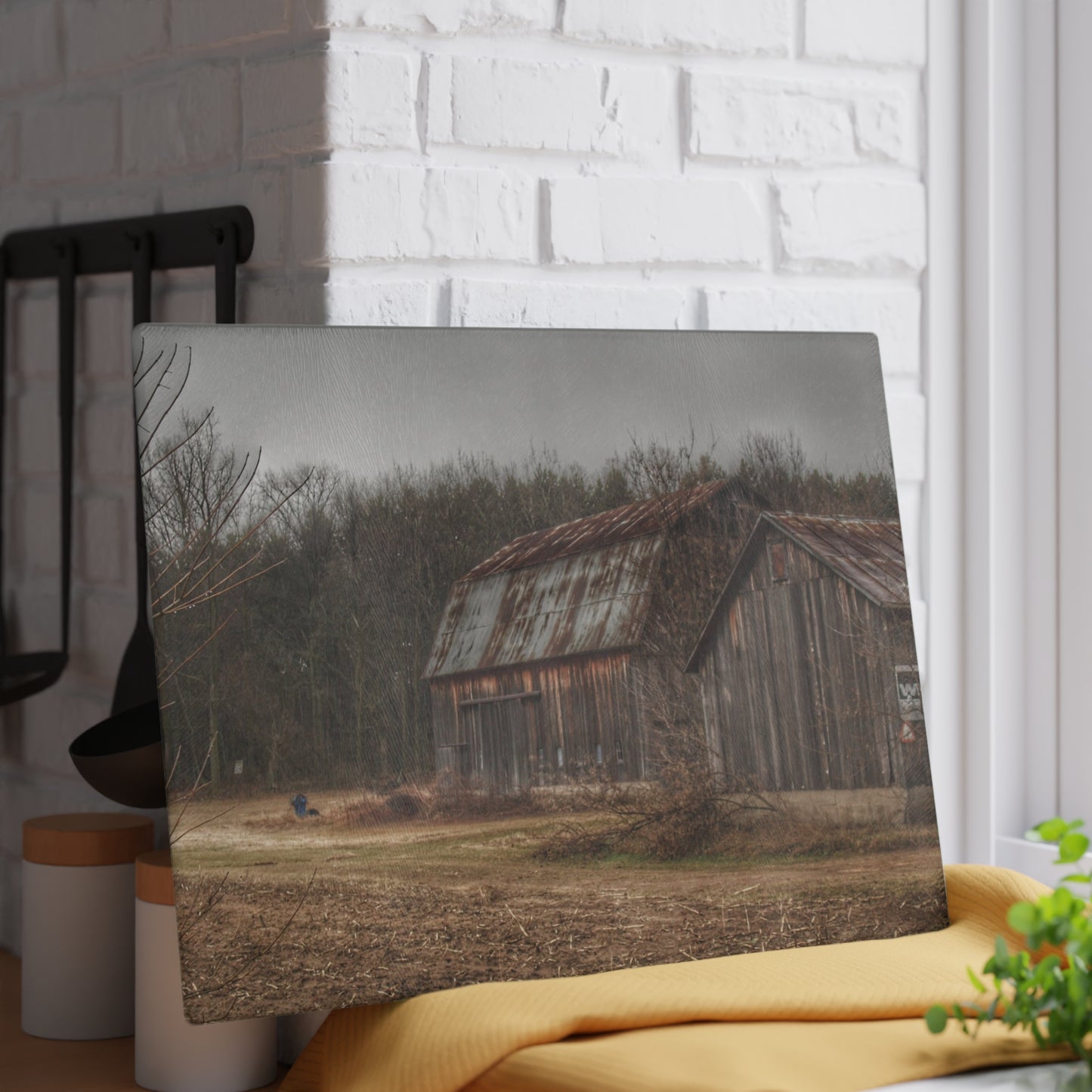 U R There Photography Arbela Road Greys Rustic Farmhouse Tempered-Glass Cutting Board