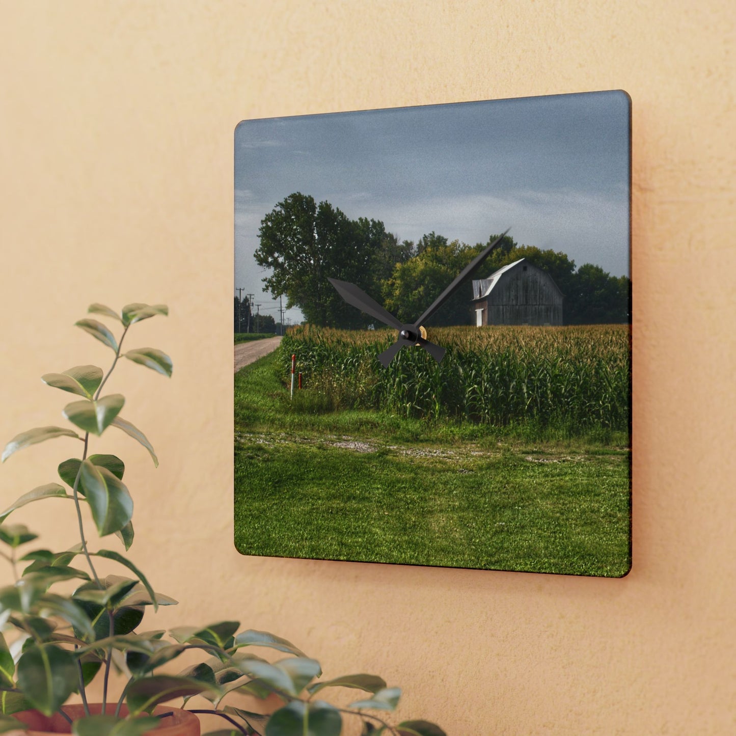 U R There Photography Quanicassee Road Grey Rustic Farmhouse Acrylic Analog Wall Clock