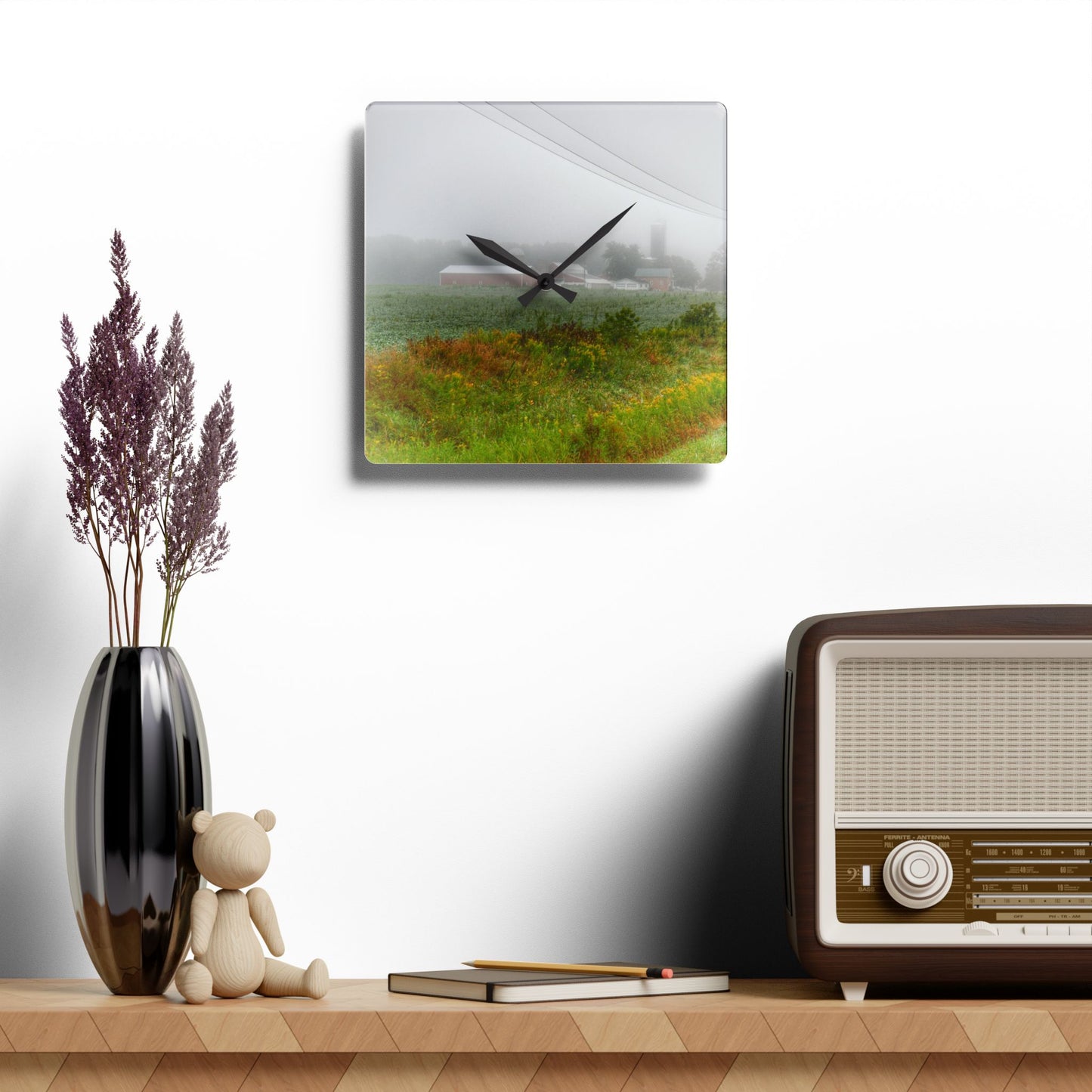 U R There Photography Beyond the Fog Rustic Farmhouse Acrylic Analog Wall Clock