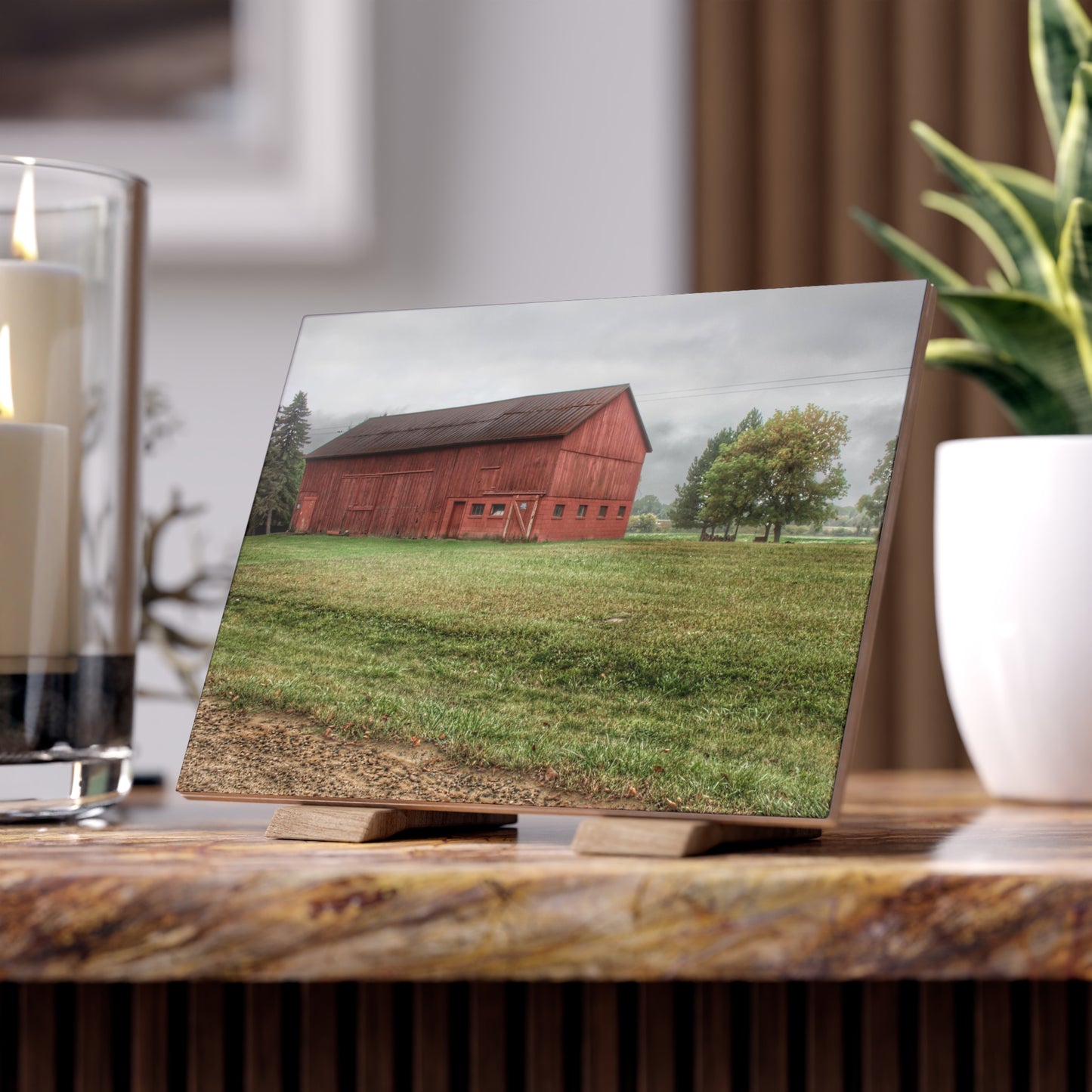 U R There Photography Birch Road Red Rustic Farmhouse Decorative Ceramic Tile