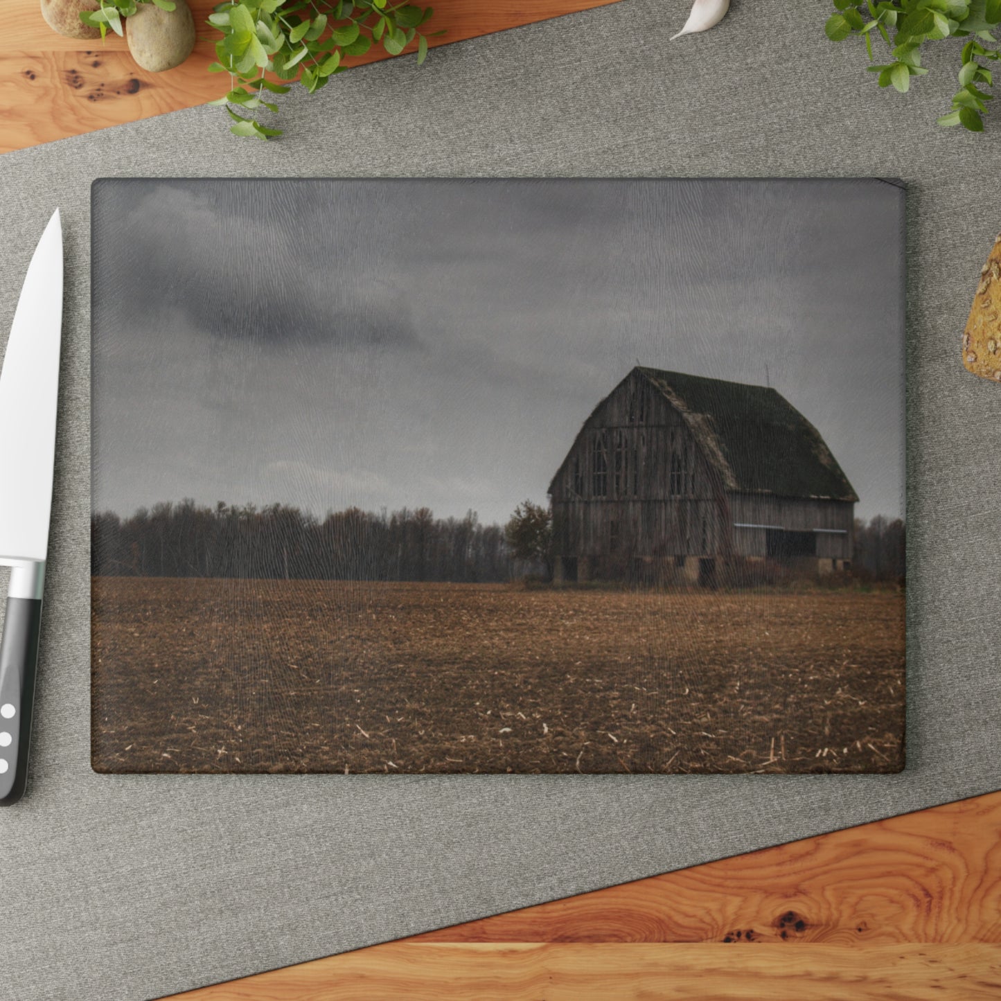 U R There Photography Stone Road Old Grey I Rustic Farmhouse Tempered-Glass Cutting Board