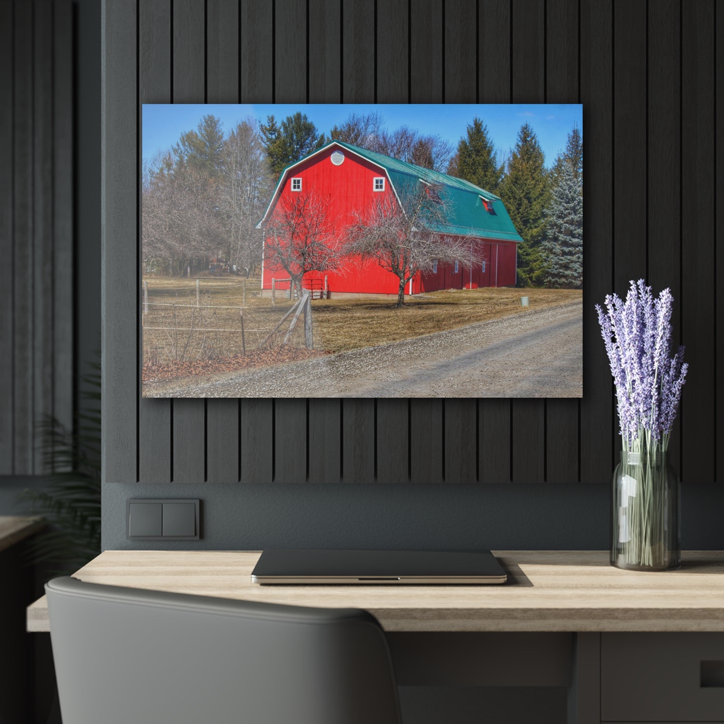 U R There Photography Campground Road Red Rustic Farmhouse Acrylic Wall Print