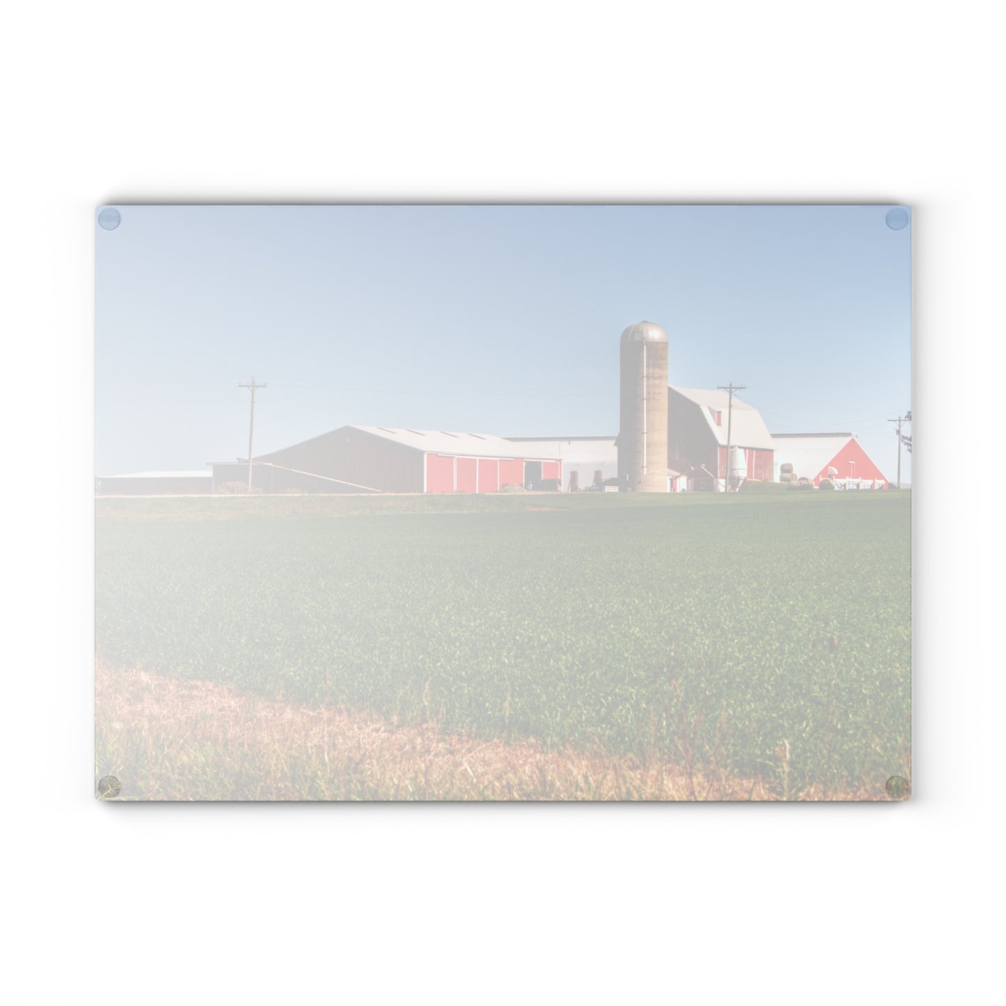U R There Photography Pattison Road Farm Across the Field II Rustic Farmhouse Tempered-Glass Cutting Board