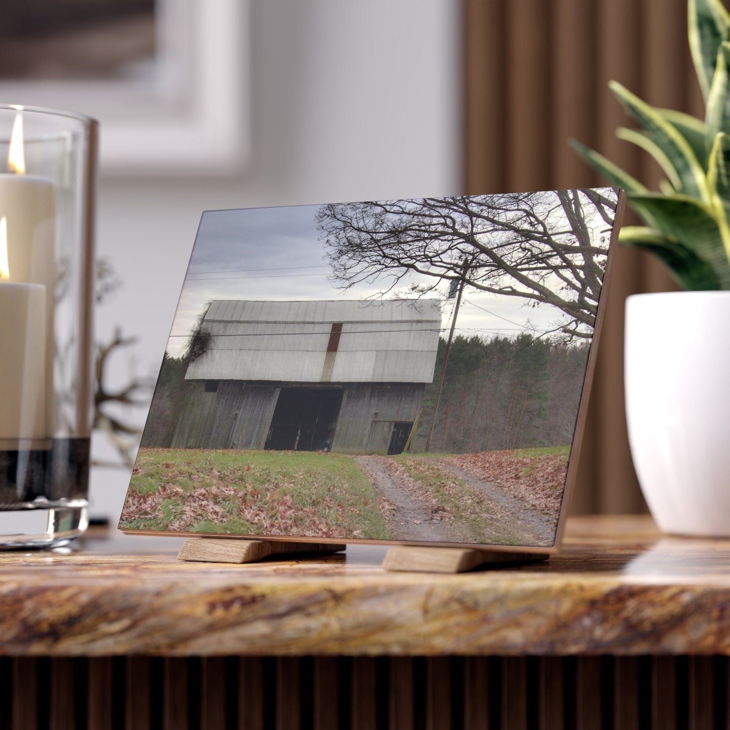 U R There Photography Grey Horse Barn Rustic Farmhouse Decorative Ceramic Tile