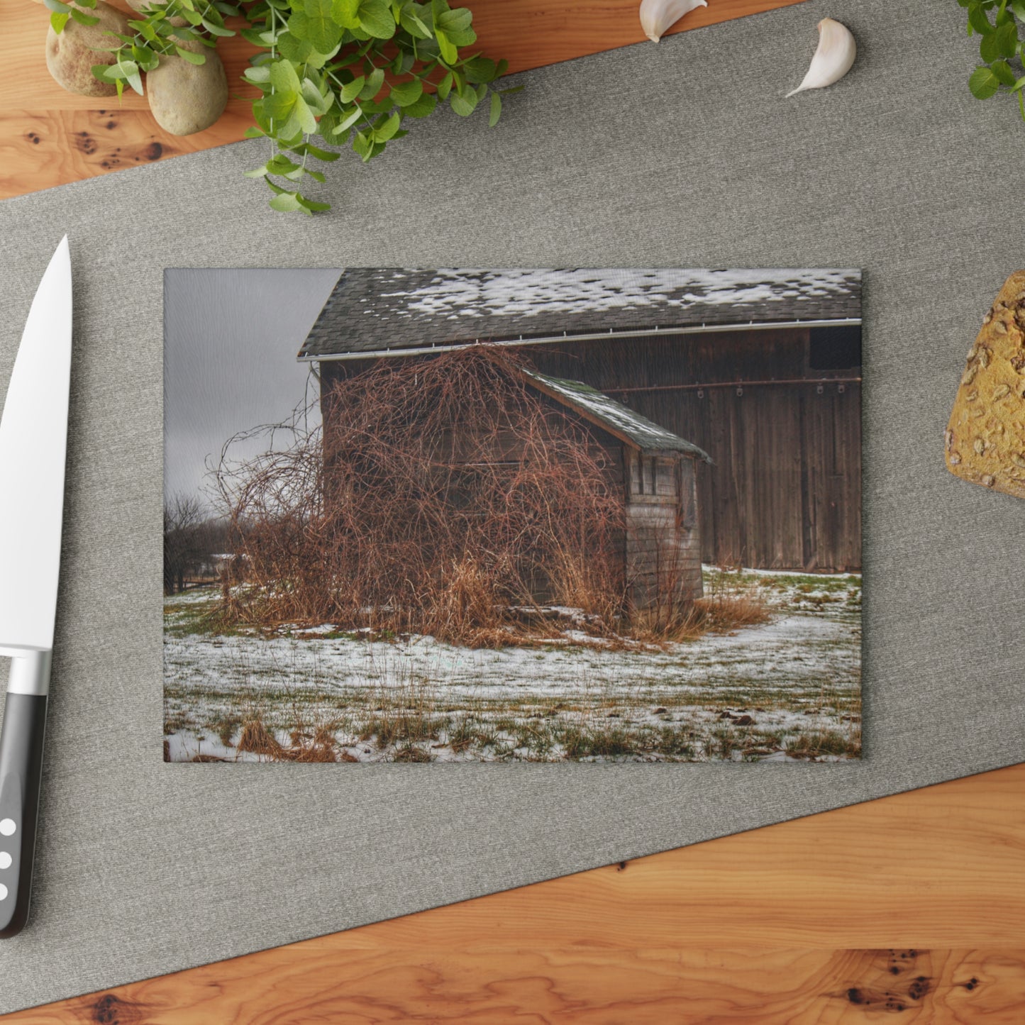 U R There Photography Wilder Road Little Winter Grey Rustic Farmhouse Tempered-Glass Cutting Board