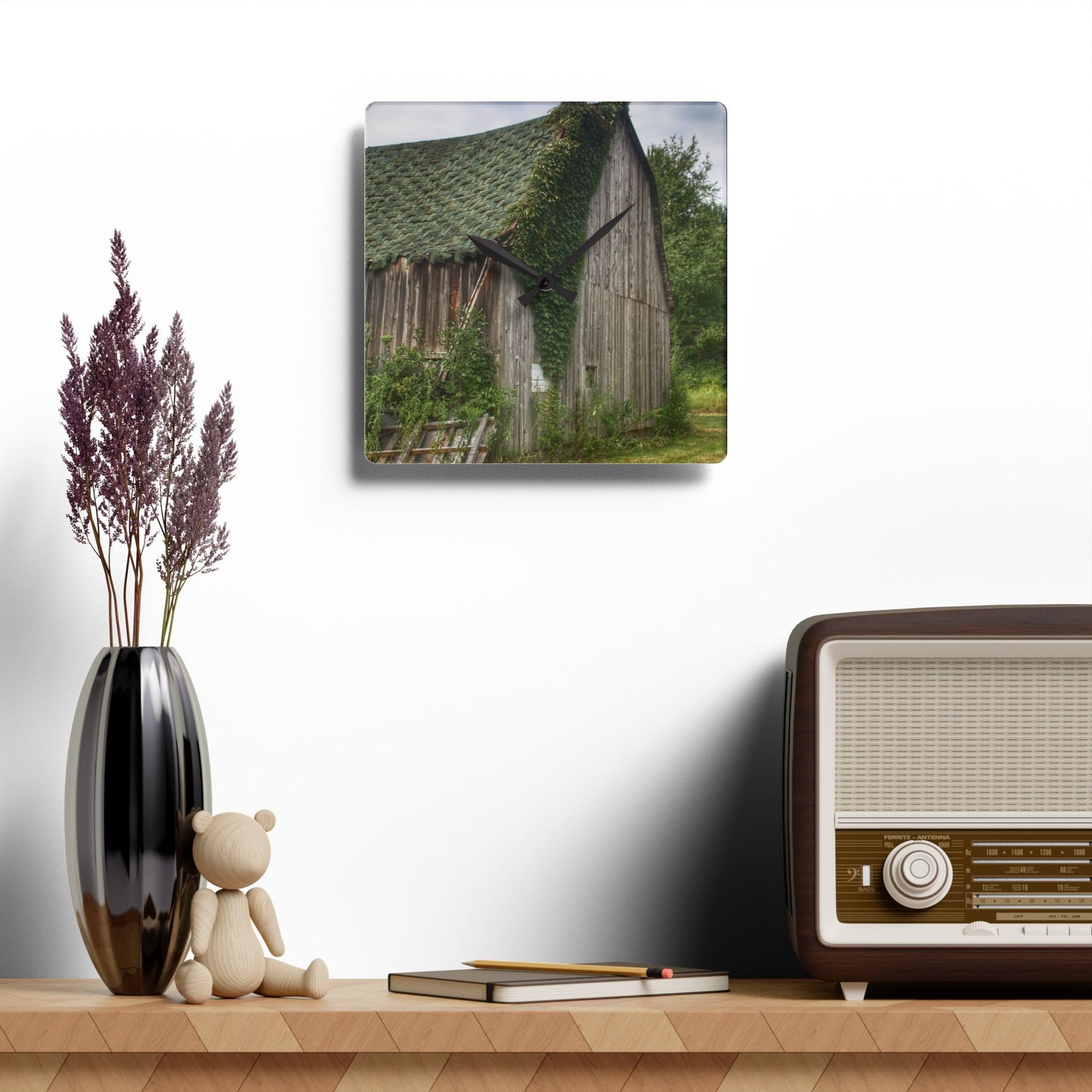 U R There Photography Chambers Grey Rustic Farmhouse Acrylic Analog Wall Clock