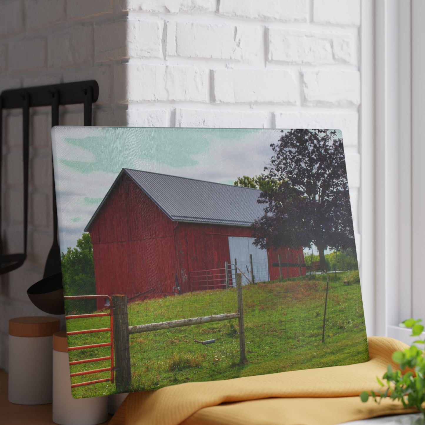 U R There Photography Slattery Red Rustic Farmhouse Tempered-Glass Cutting Board