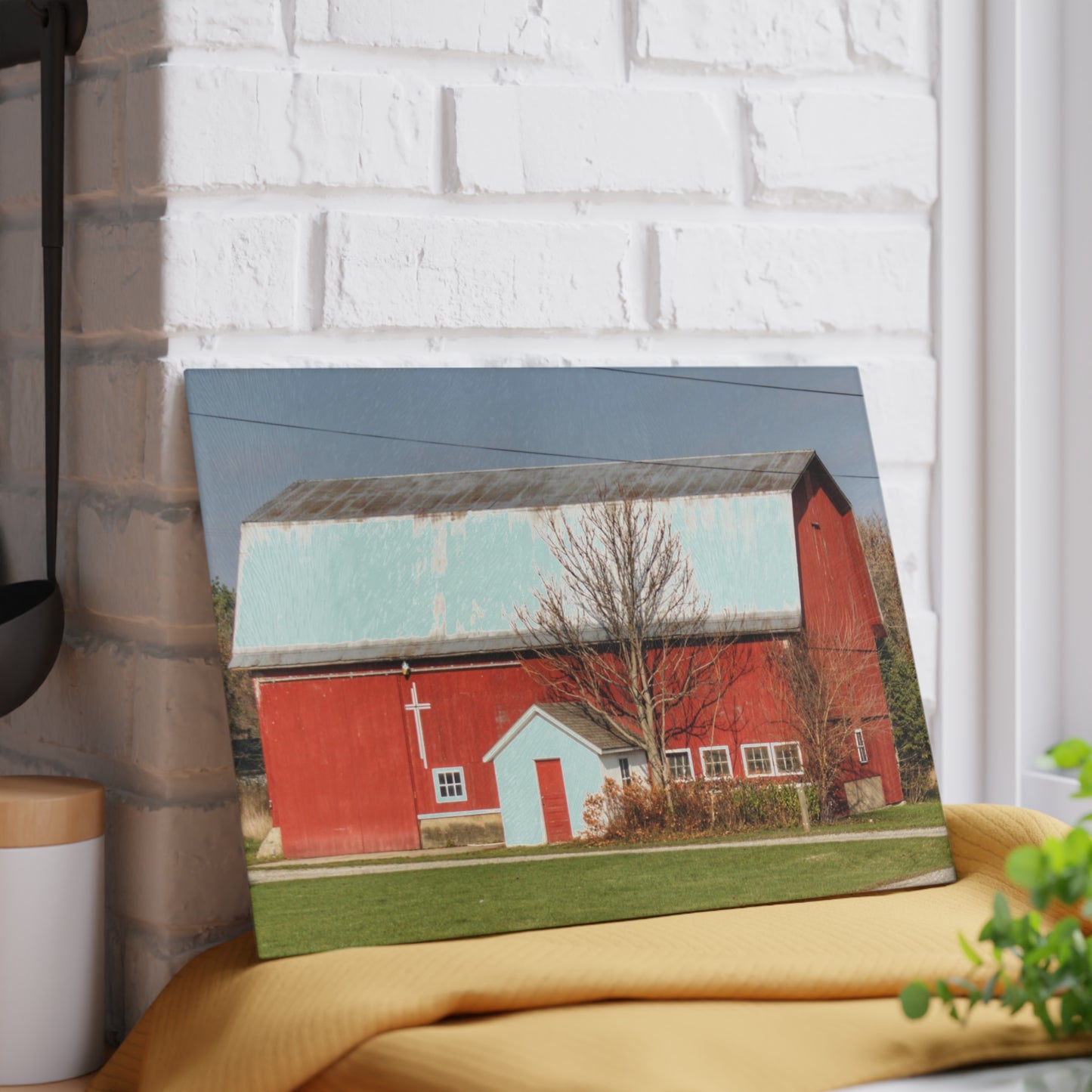 U R There Photography Bray Road Red I Rustic Farmhouse Tempered-Glass Cutting Board