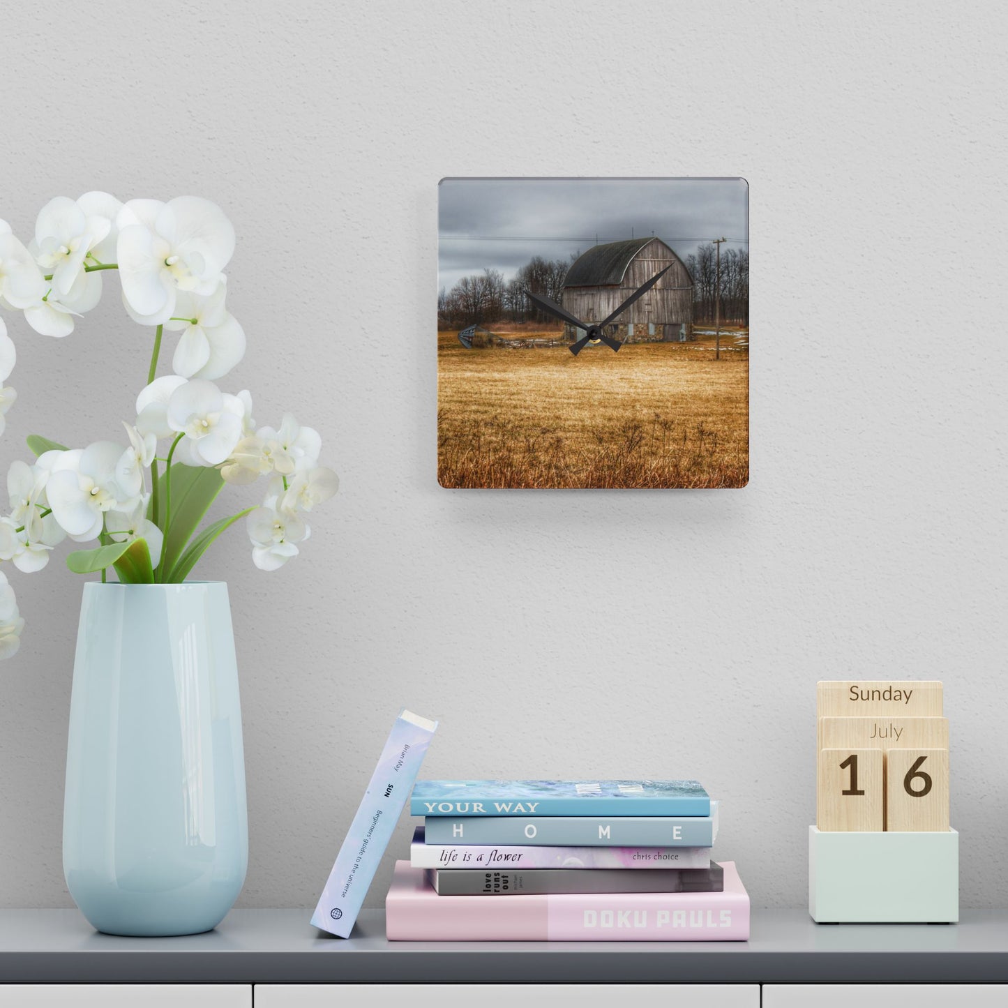 U R There Photography Laur Road Grey Rustic Farmhouse Acrylic Analog Wall Clock