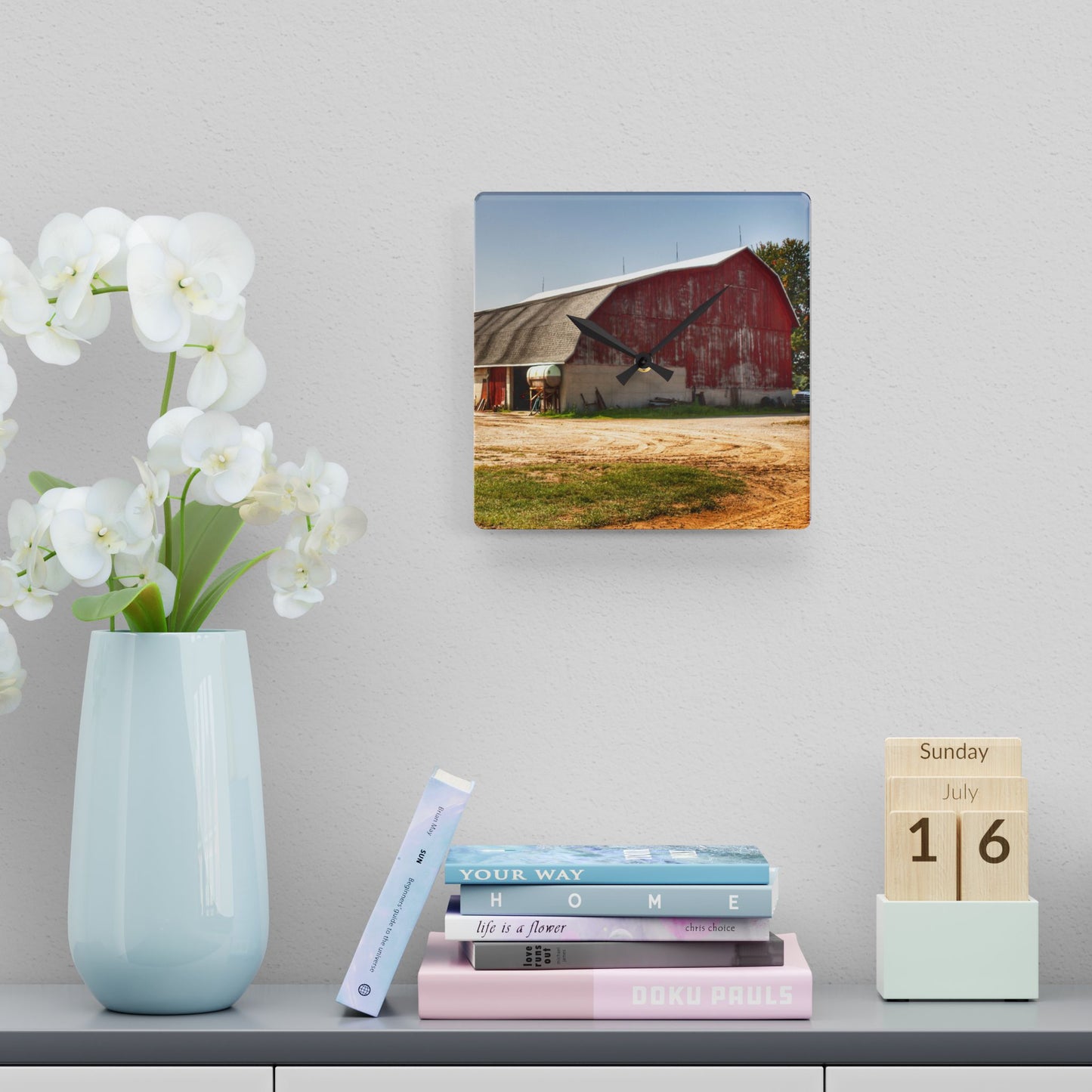 U R There Photography Quonset Barn Rustic Farmhouse Acrylic Analog Wall Clock