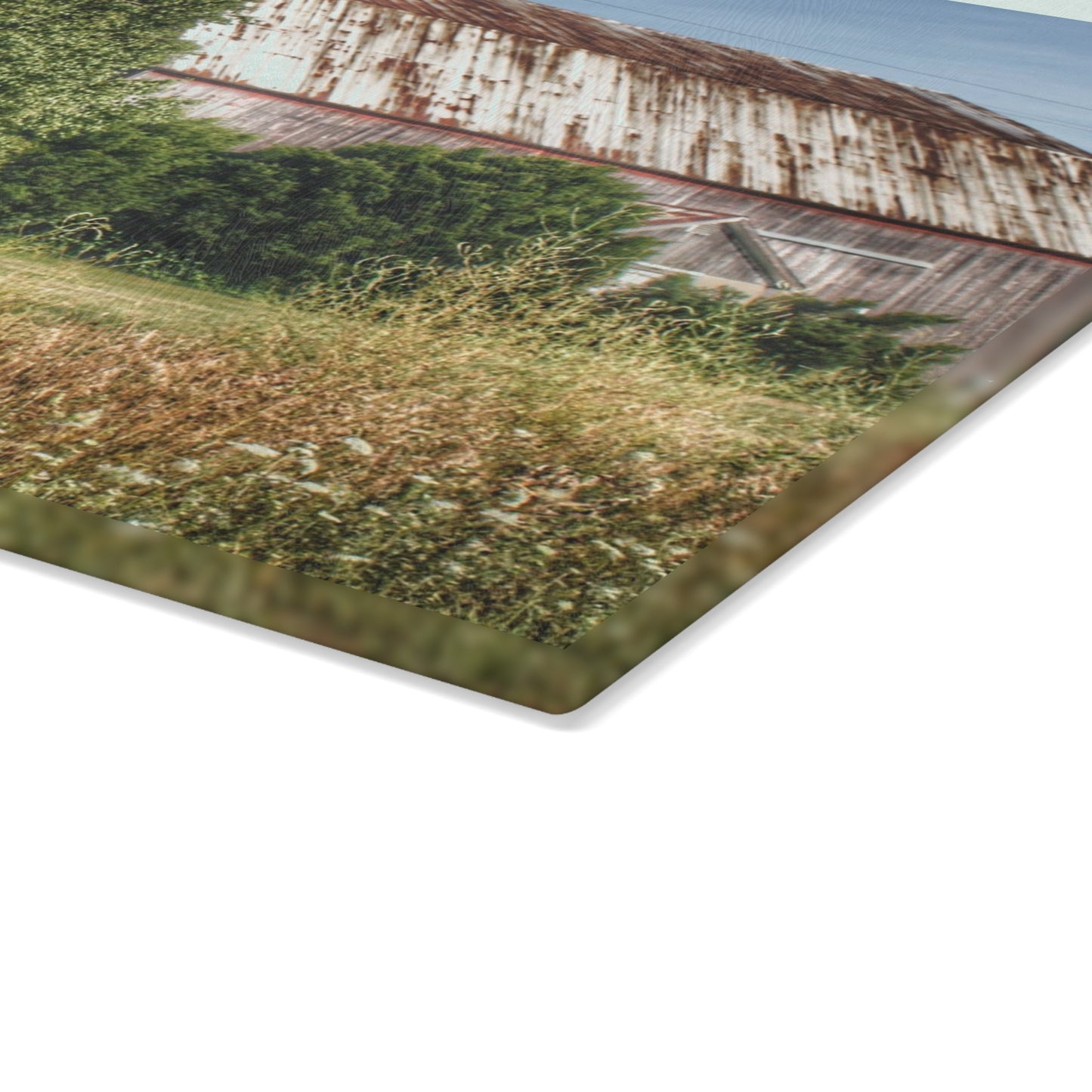 U R There Photography Barkley Road Red in Summer II Rustic Farmhouse Tempered-Glass Cutting Board