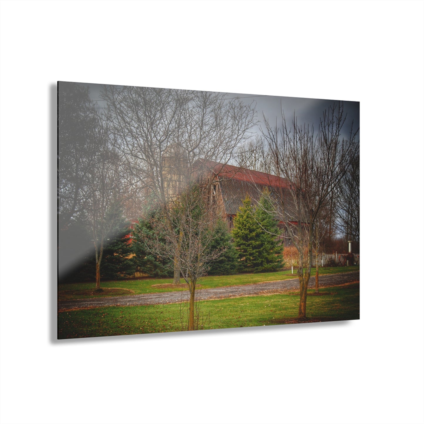 U R There Photography Rusted Red Beyond the Pines Rustic Farmhouse Acrylic Wall Print