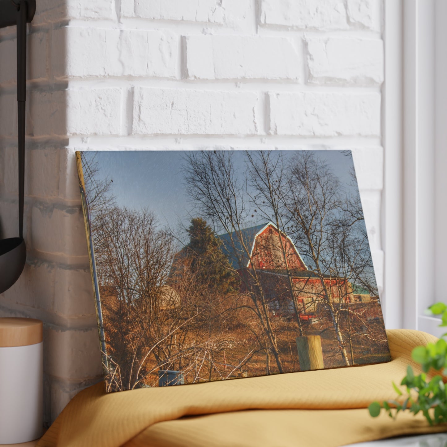 U R There Photography Otter Lake Road Hillside Red Rustic Farmhouse Tempered-Glass Cutting Board