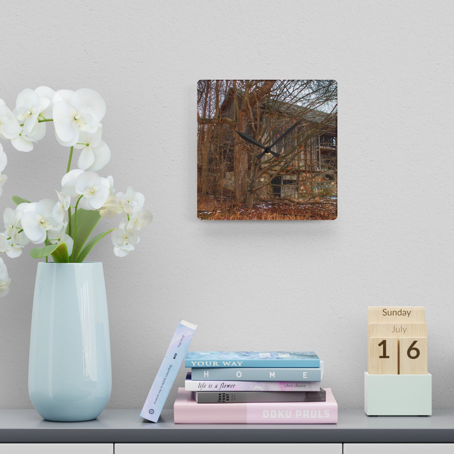 U R There Photography Norway Lake Hidden Grey II Rustic Farmhouse Acrylic Analog Wall Clock