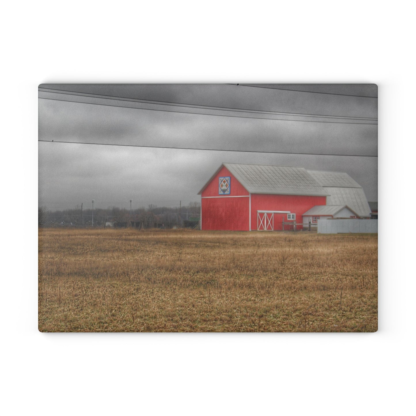 U R There Photography Barnes Road Quilted Red Rustic Farmhouse Tempered-Glass Cutting Board