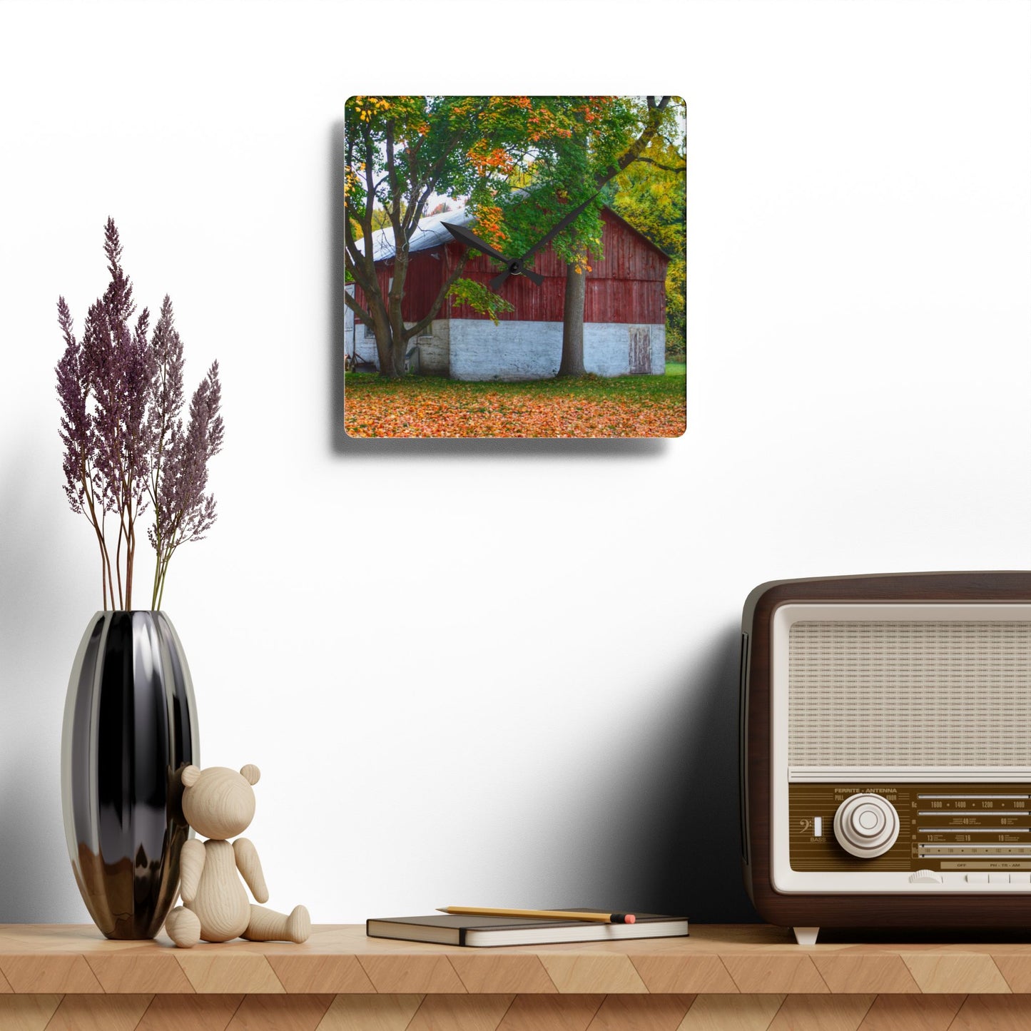 U R There Photography M-25 Red Rustic Farmhouse Acrylic Analog Wall Clock