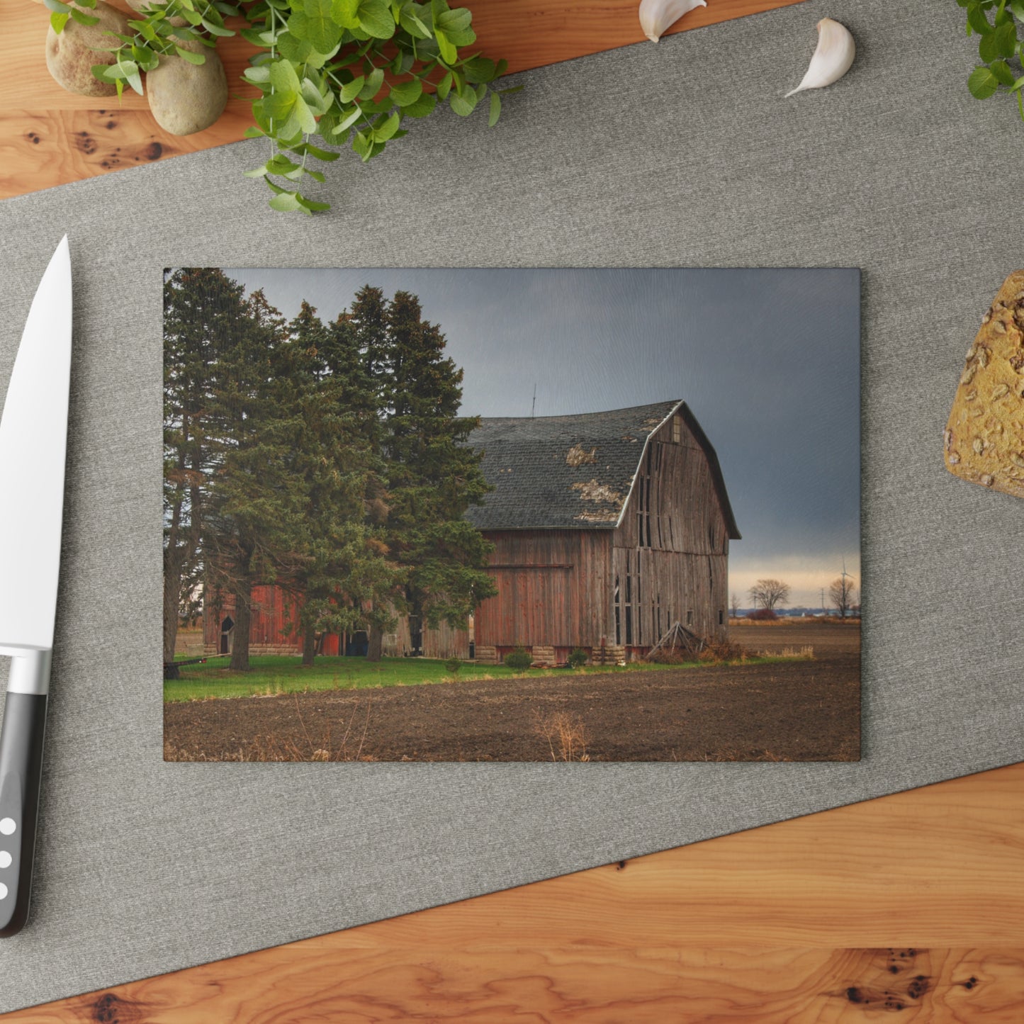 U R There Photography Owendale Red Rustic Farmhouse Tempered-Glass Cutting Board