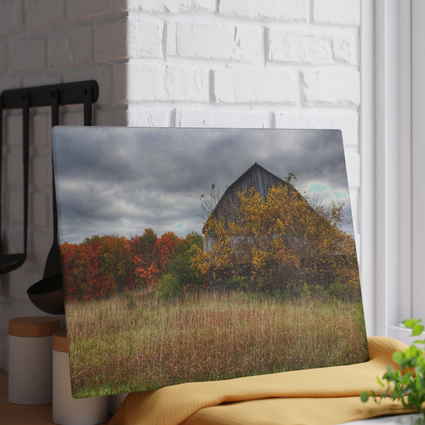 U R There Photography Church Road Grey III Rustic Farmhouse Tempered-Glass Cutting Board