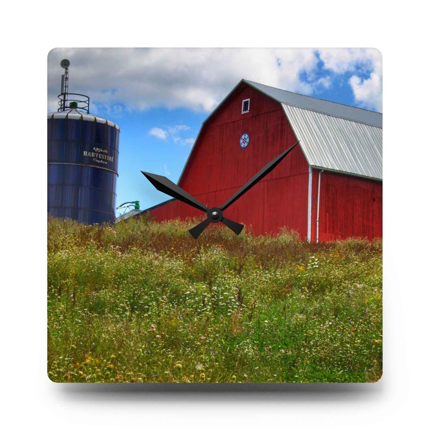 U R There Photography South Henderson Road Hilltop Red III Rustic Farmhouse Acrylic Analog Wall Clock