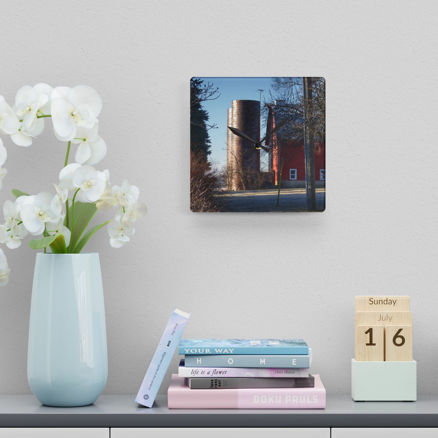 U R There Photography Newark Hidden Red Rustic Farmhouse Acrylic Analog Wall Clock