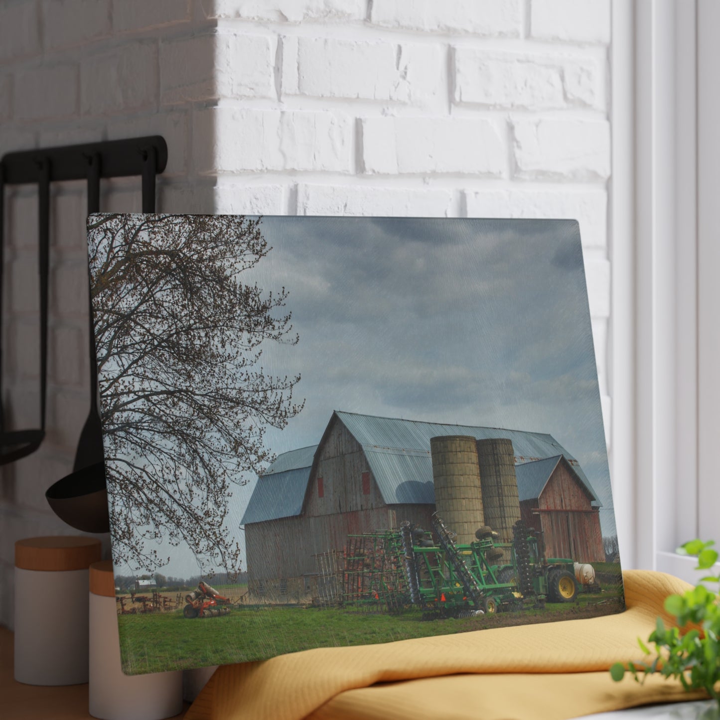 U R There Photography Snover Road Red I Rustic Farmhouse Tempered-Glass Cutting Board