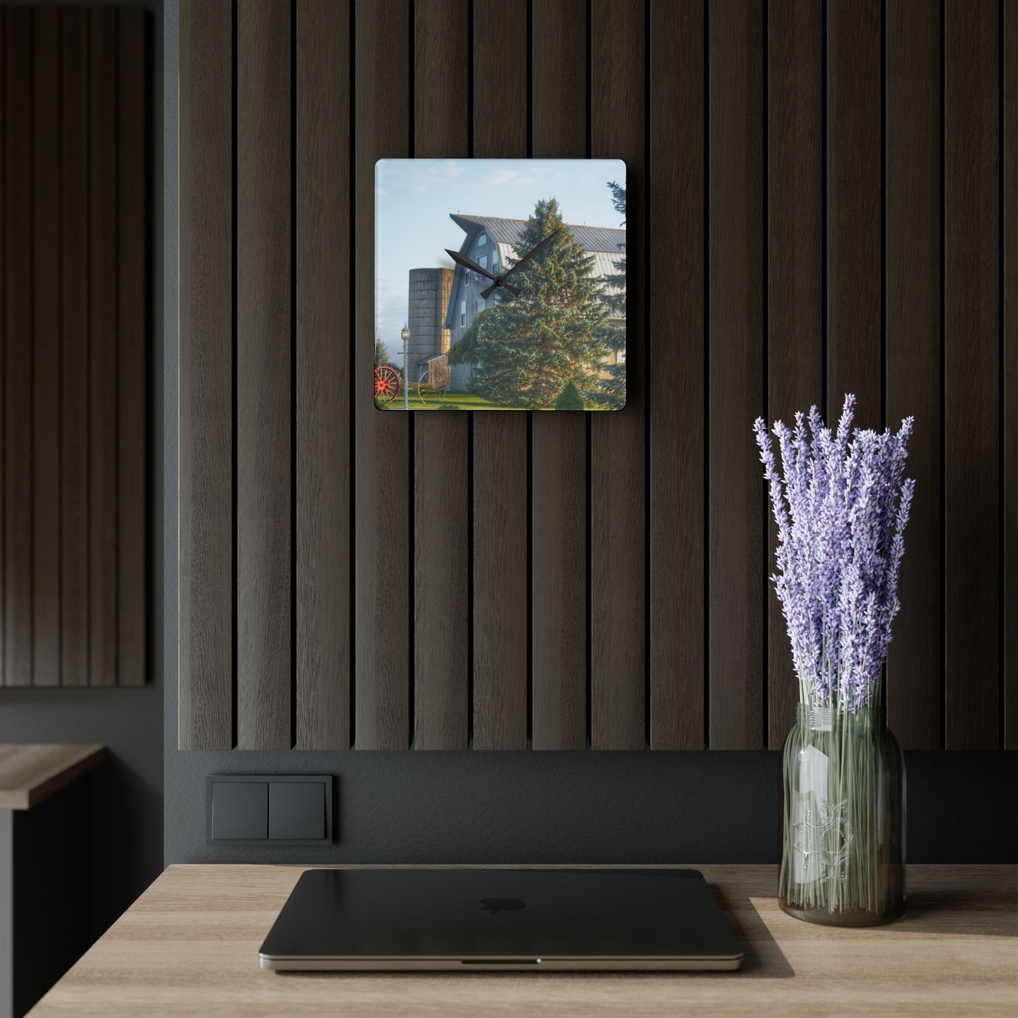 U R There Photography Peppermill Grey Rustic Farmhouse Acrylic Analog Wall Clock