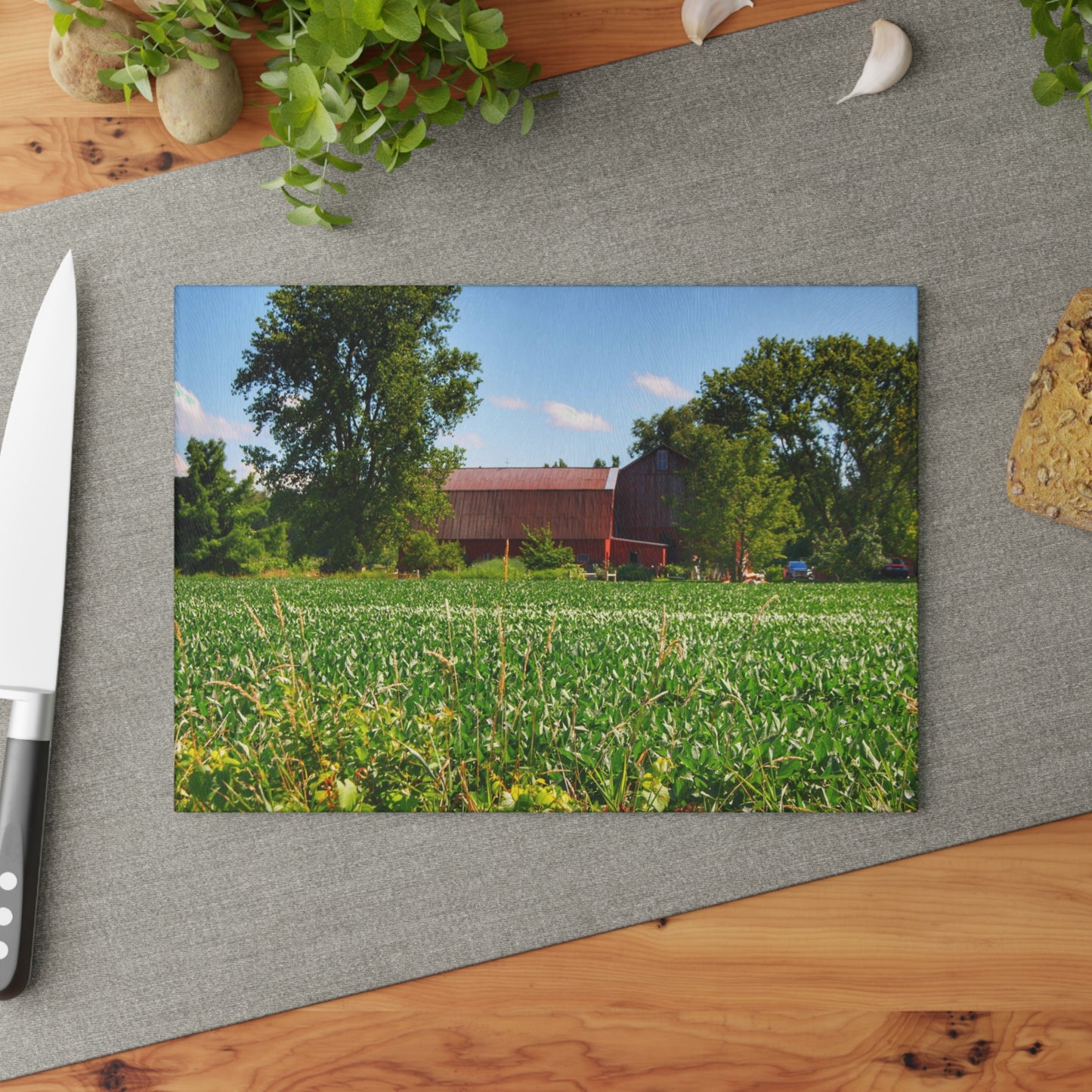 U R There Photography Canada Road Hidden Red Rustic Farmhouse Tempered-Glass Cutting Board