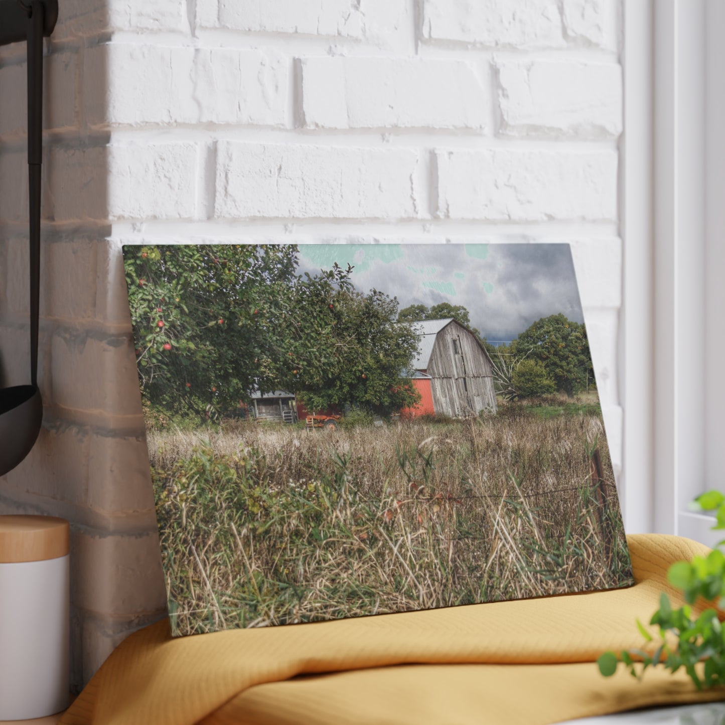 U R There Photography East Frances Road Hidden Grey I Rustic Farmhouse Tempered-Glass Cutting Board