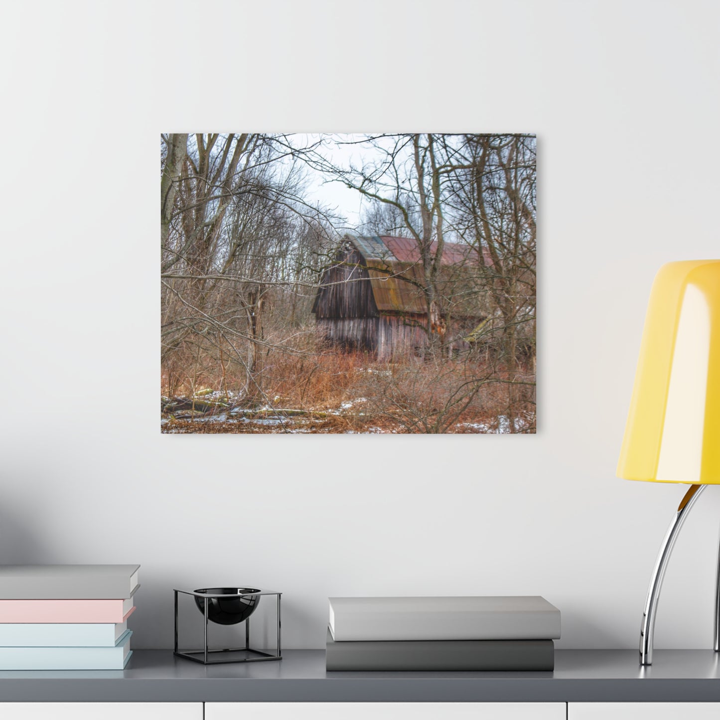 U R There Photography West Barnes Lake Hidden Red Rustic Farmhouse Acrylic Wall Print