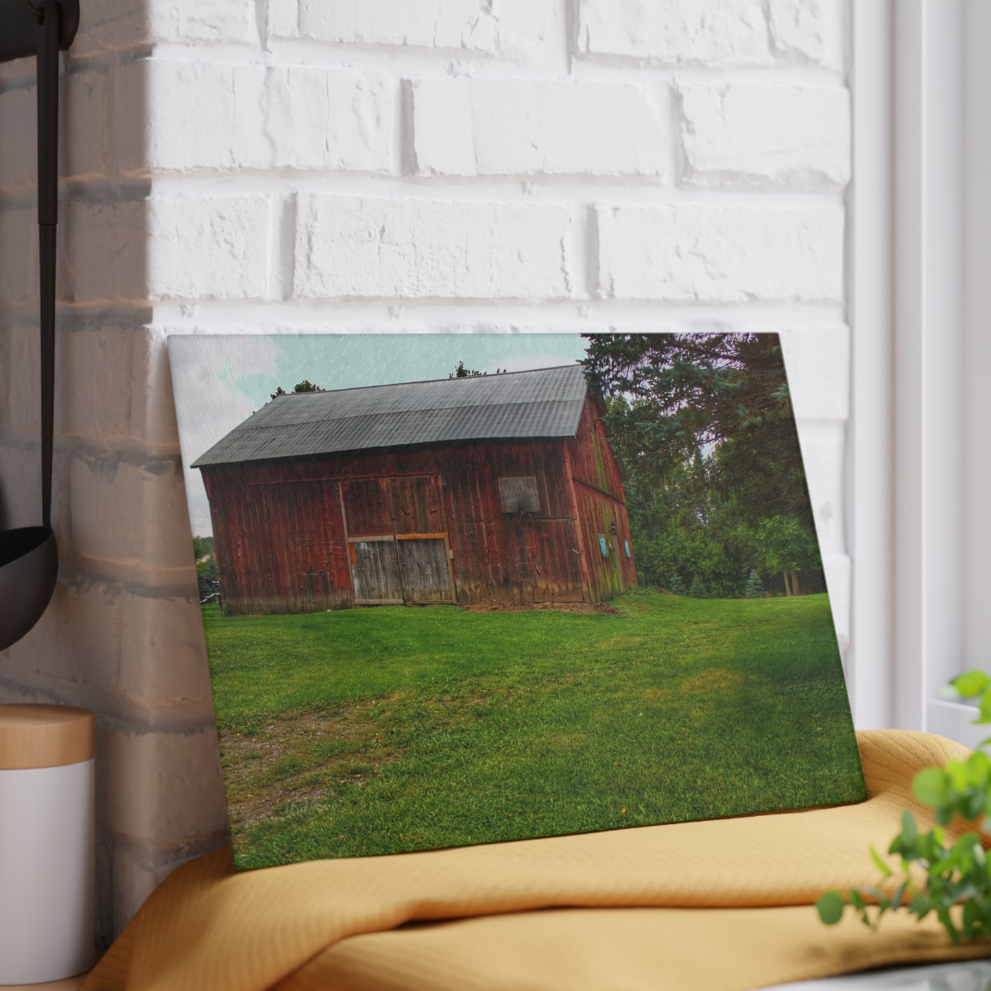 U R There Photography Rusted Red of Summer Rustic Farmhouse Tempered-Glass Cutting Board