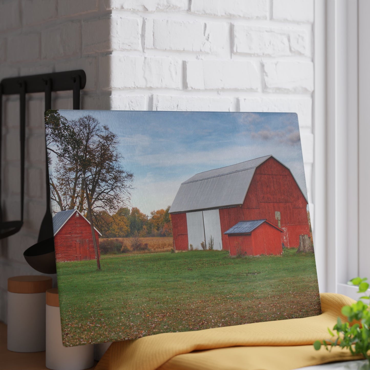 U R There Photography Ruth Reds Rustic Farmhouse Tempered-Glass Cutting Board