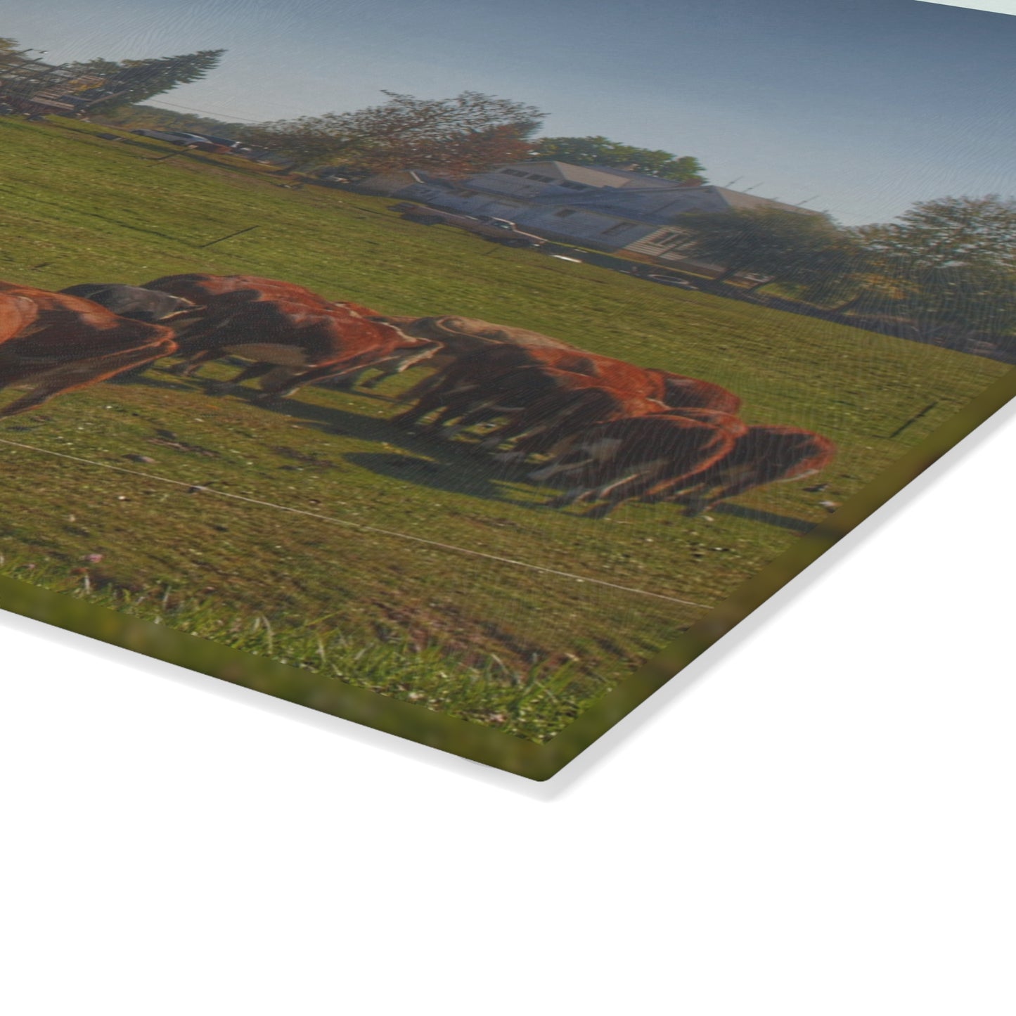 U R There Photography Plain Road Farm and Cows Rustic Farmhouse Tempered-Glass Cutting Board