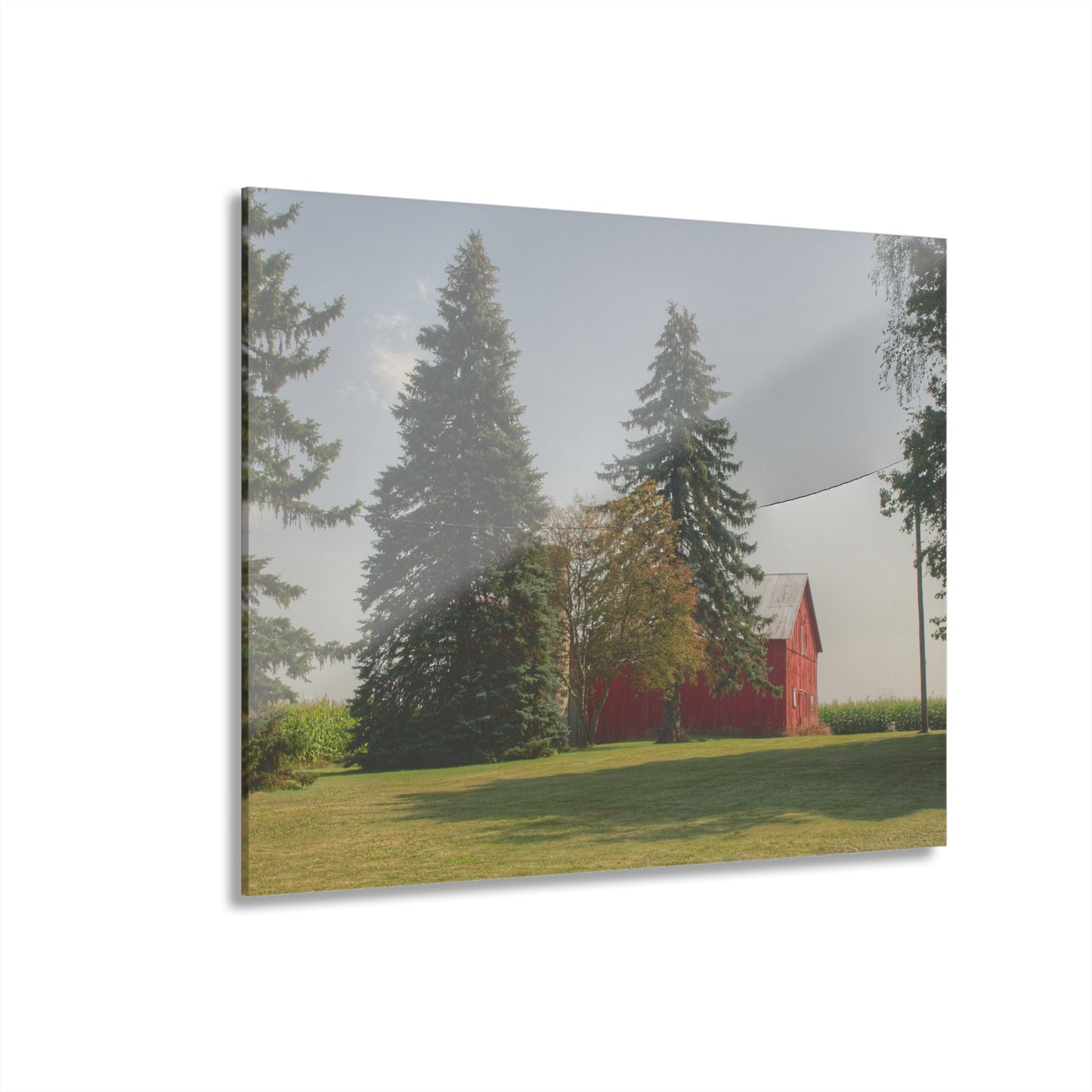 U R There Photography Small Red Barn Beneath the Pines Rustic Farmhouse Acrylic Wall Print