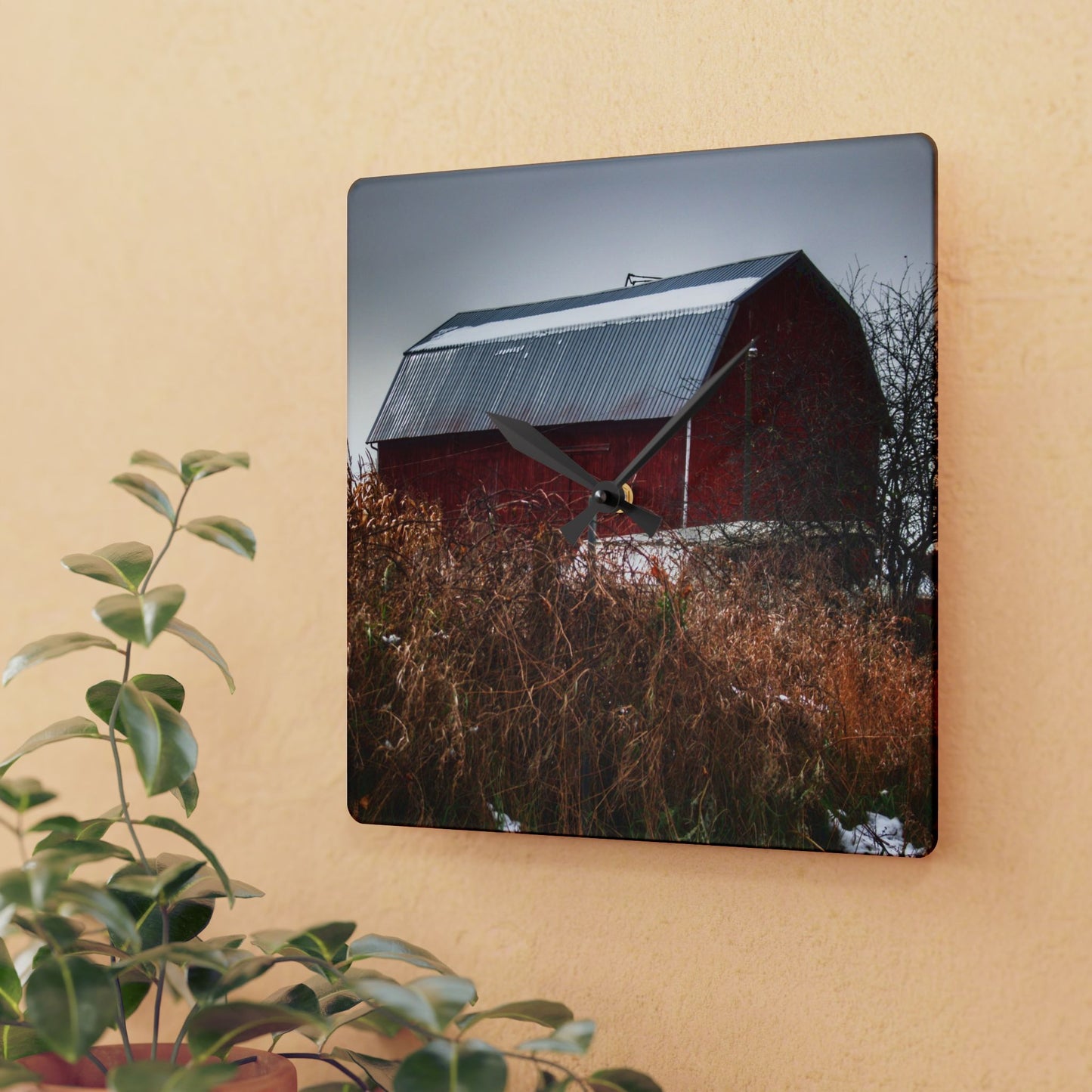 U R There Photography Noble Road Red Rustic Farmhouse Acrylic Analog Wall Clock